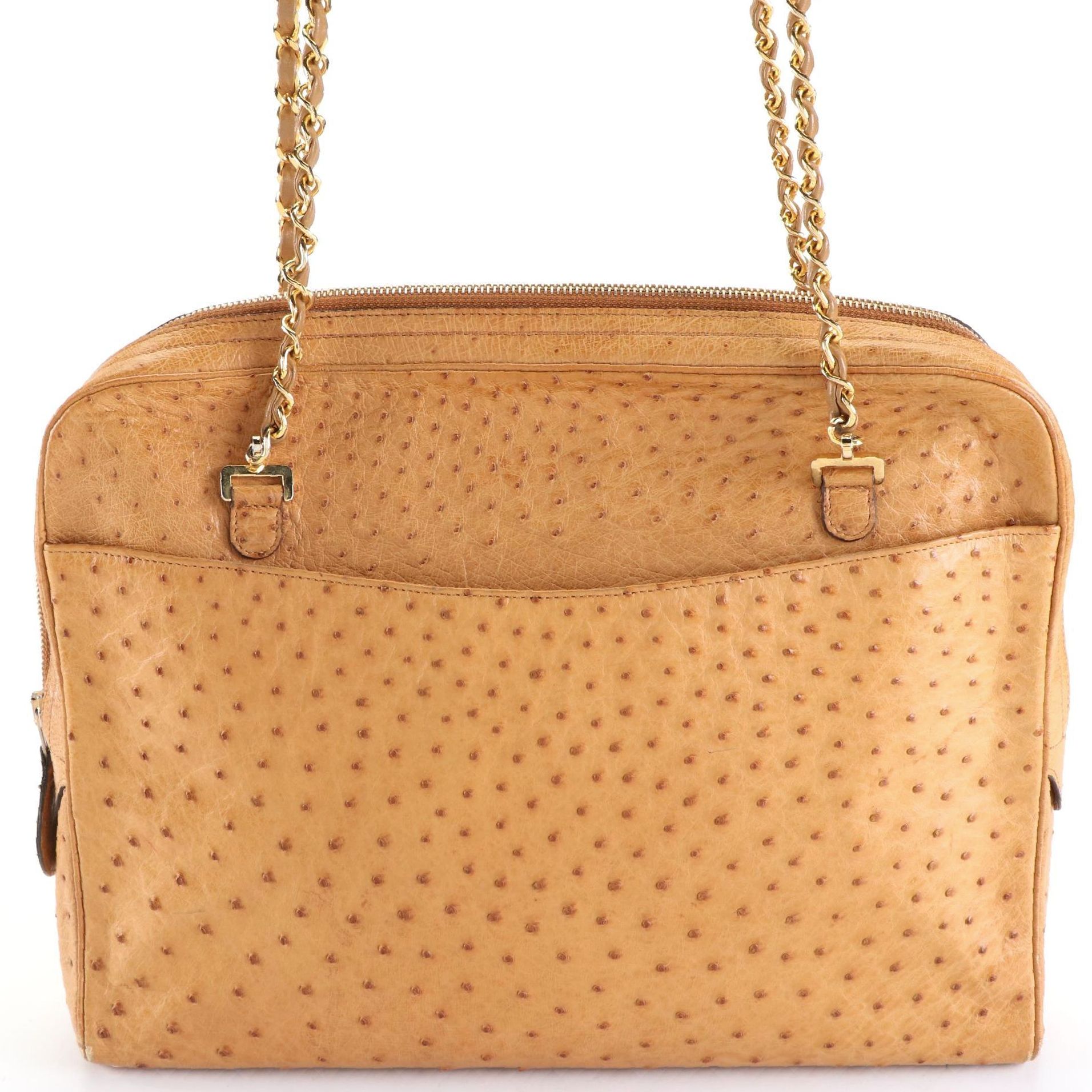 Chanel CC Chain Shoulder Bag in Ostrich Skin Leather