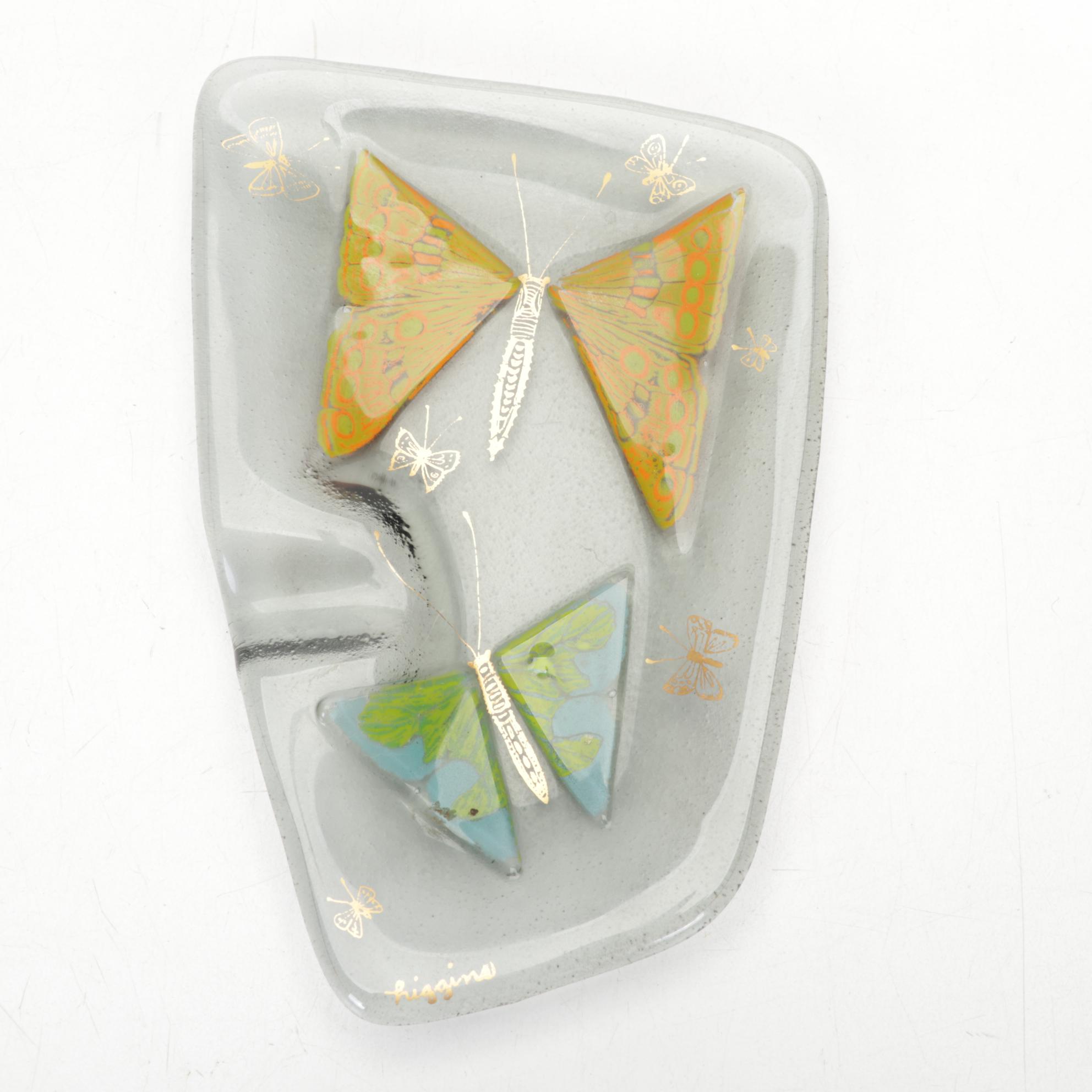 Higgins Fused Glass Ashtray With Arabia Ceramic Pitcher and Other Art Glass