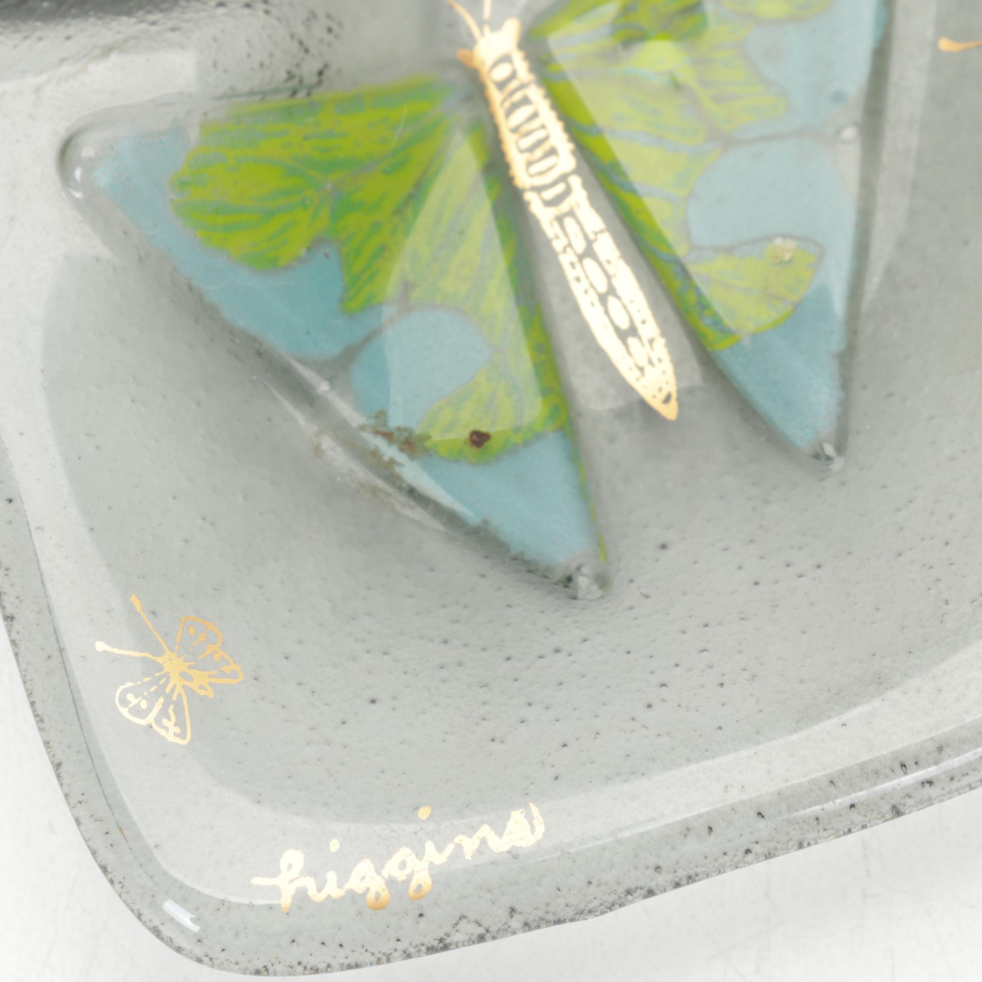 Higgins Fused Glass Ashtray With Arabia Ceramic Pitcher and Other Art Glass