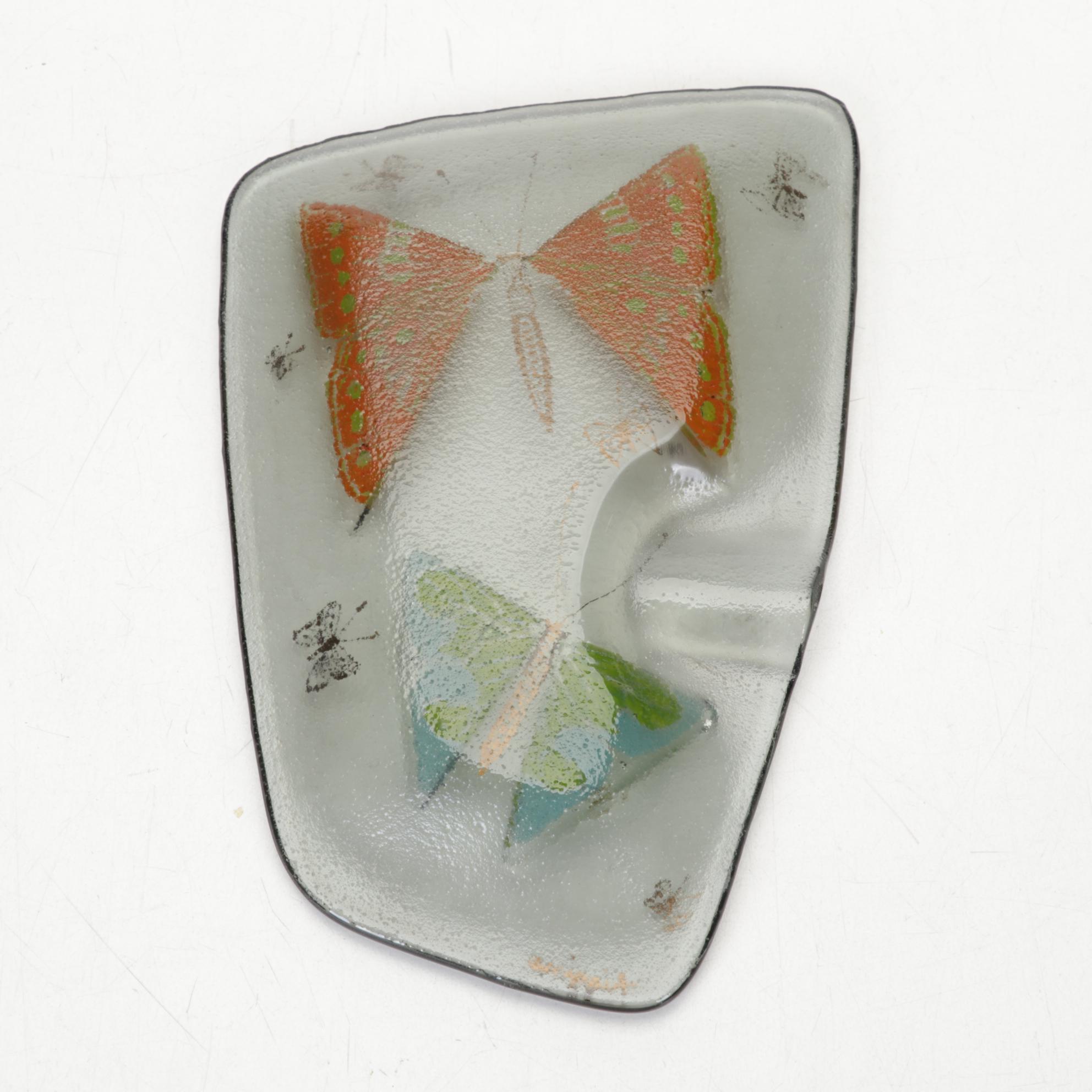 Higgins Fused Glass Ashtray With Arabia Ceramic Pitcher and Other Art Glass