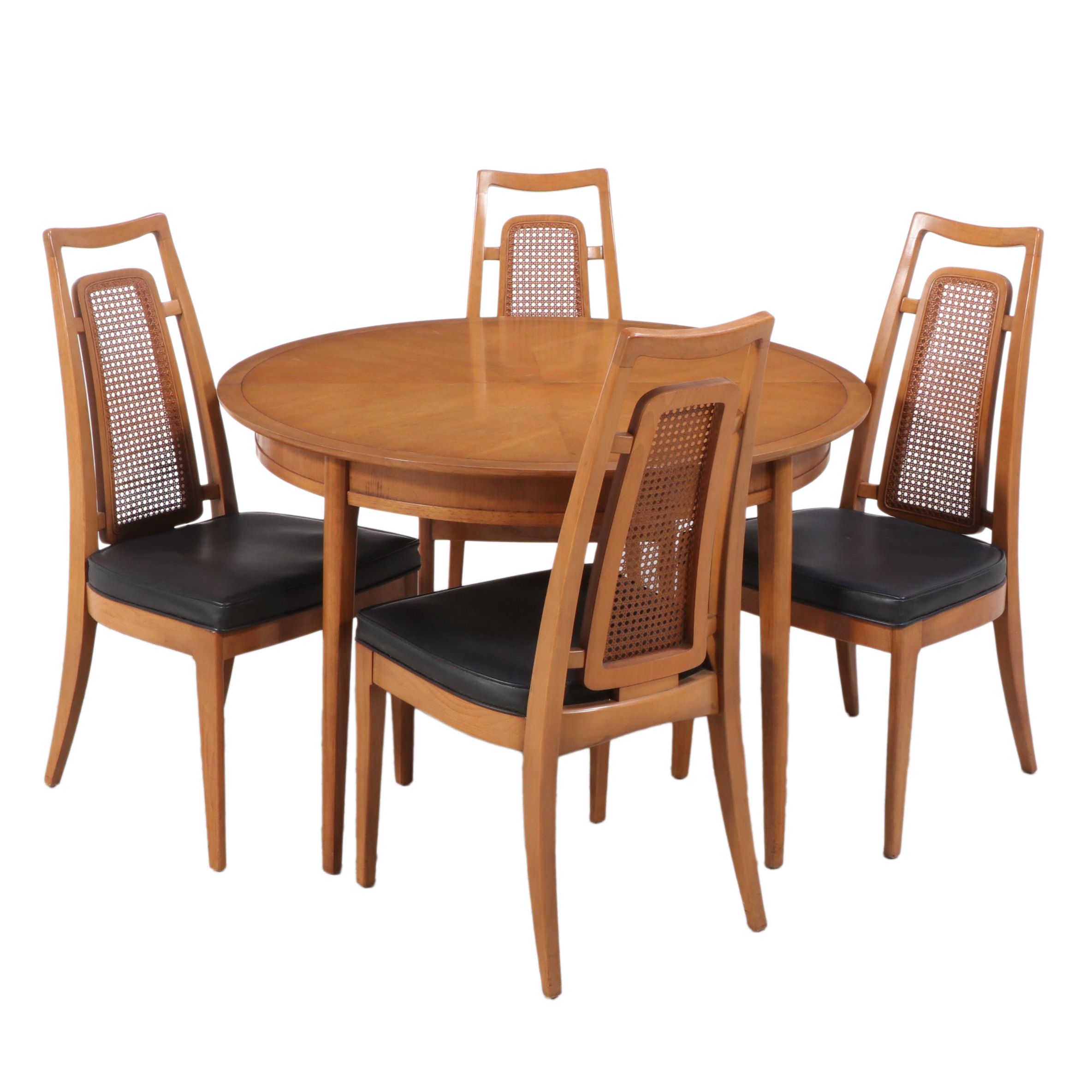 Five-Piece Drexel "Meridian" Mid Century Modern Butternut & Pecan Dining Set