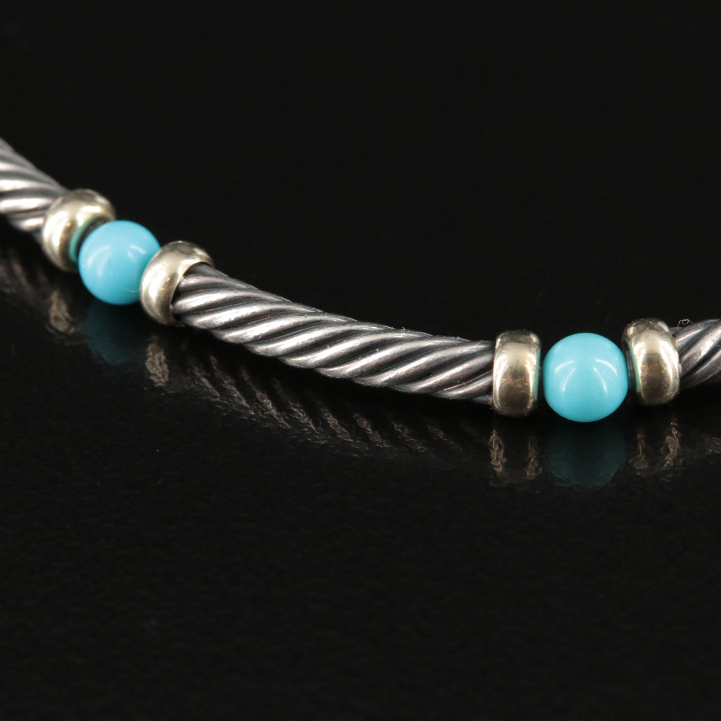 David Yurman Sterling and 14K Turquoise Station Bracelet