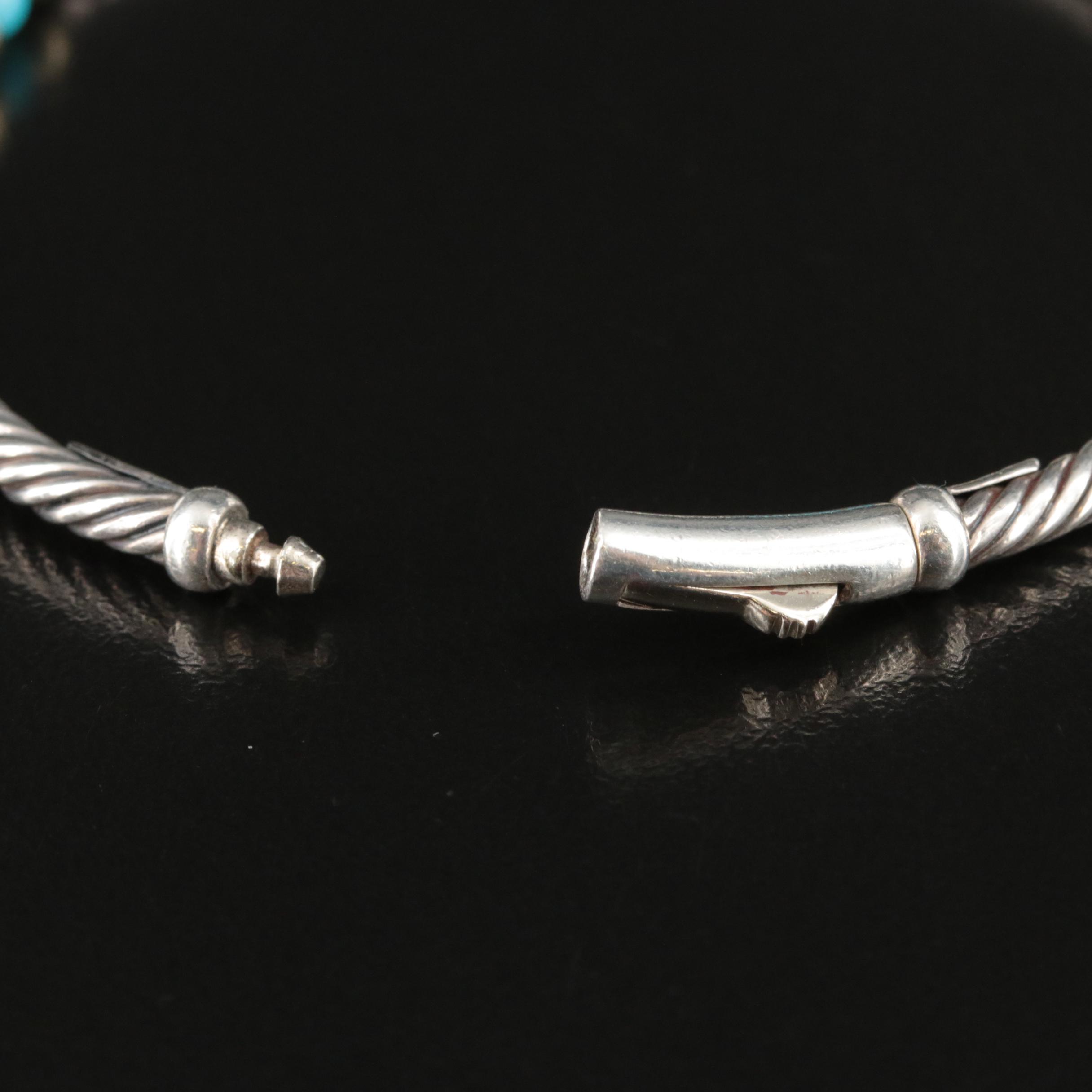 David Yurman Sterling and 14K Turquoise Station Bracelet