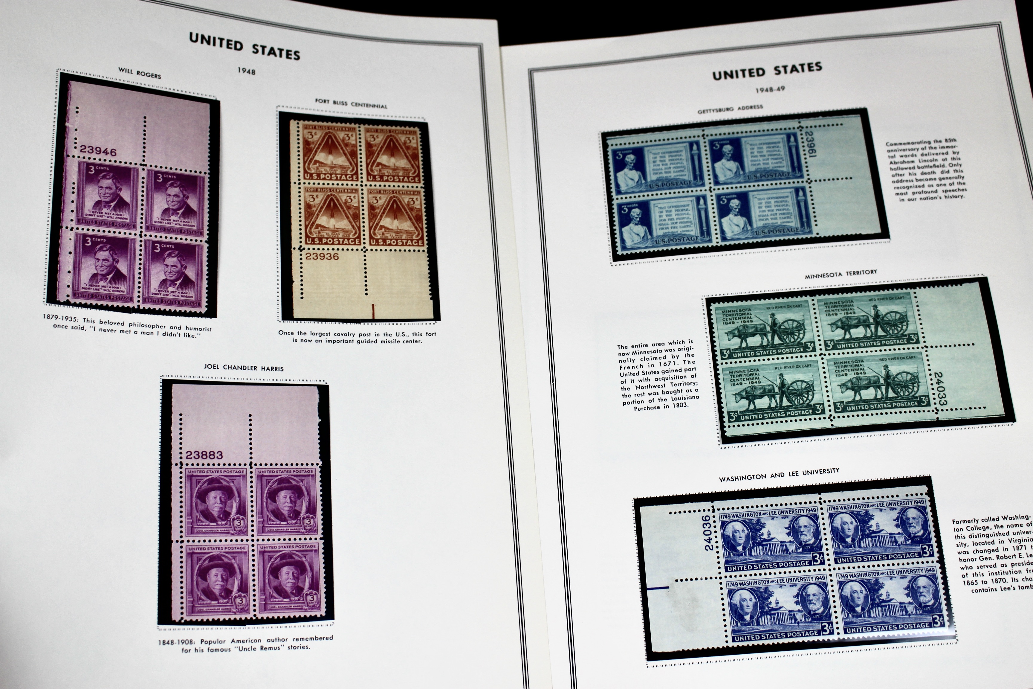 U.S. Plate Block Collection, 1940s to 1960s