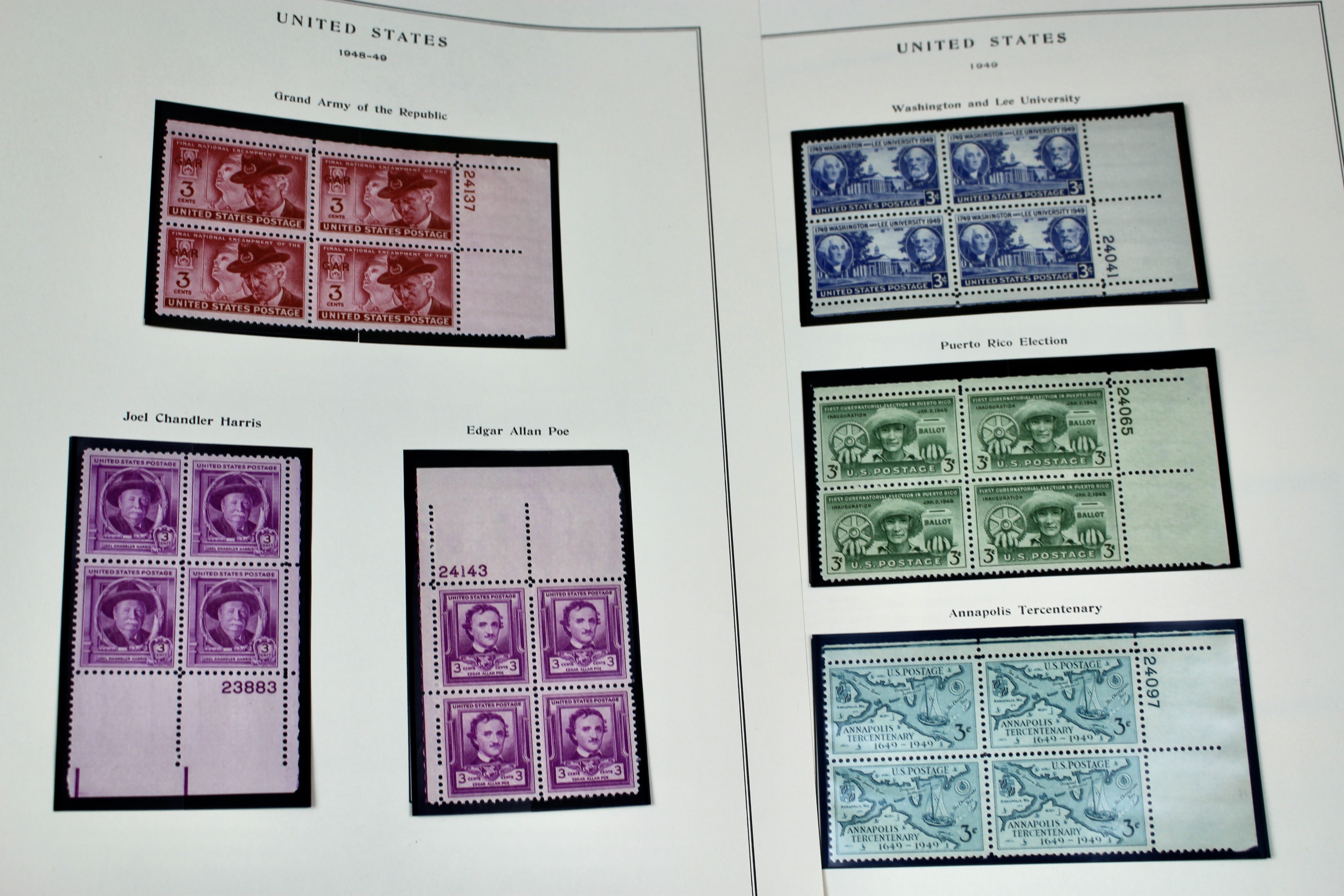 U.S. Plate Block Collection, 1940s to 1960s