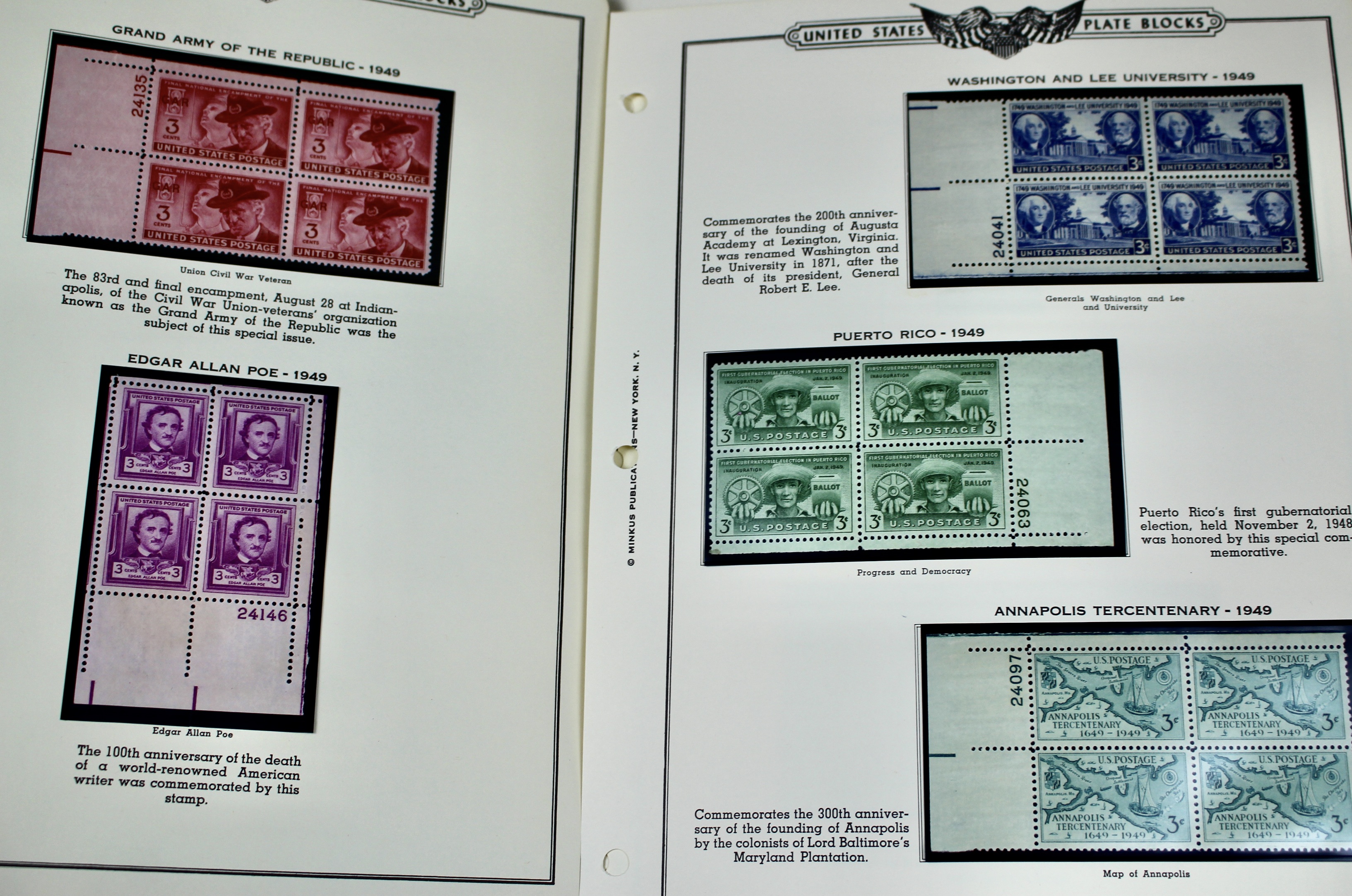 U.S. Plate Block Collection, 1940s to 1960s