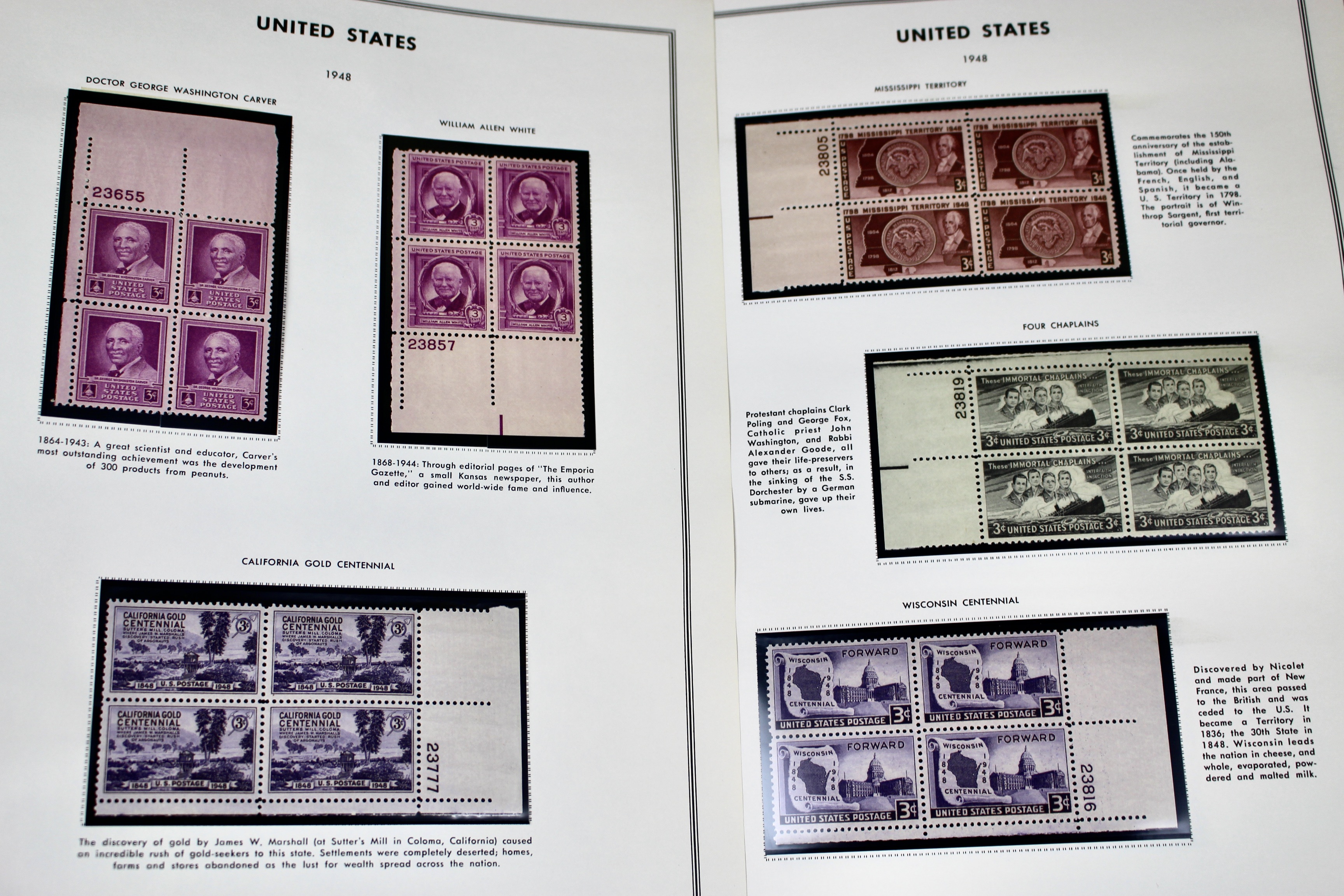 U.S. Plate Block Collection, 1940s to 1960s