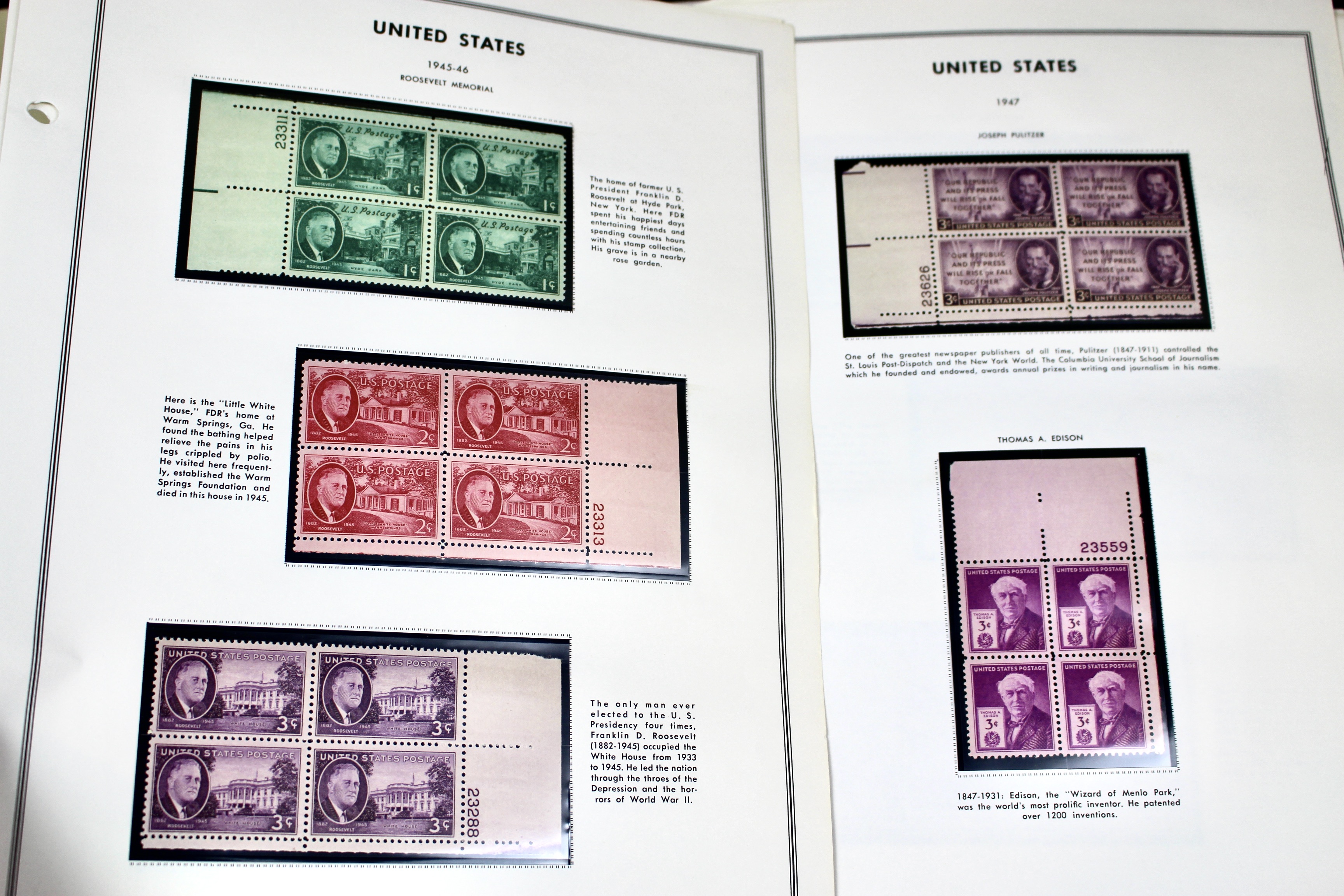 U.S. Plate Block Collection, 1940s to 1960s