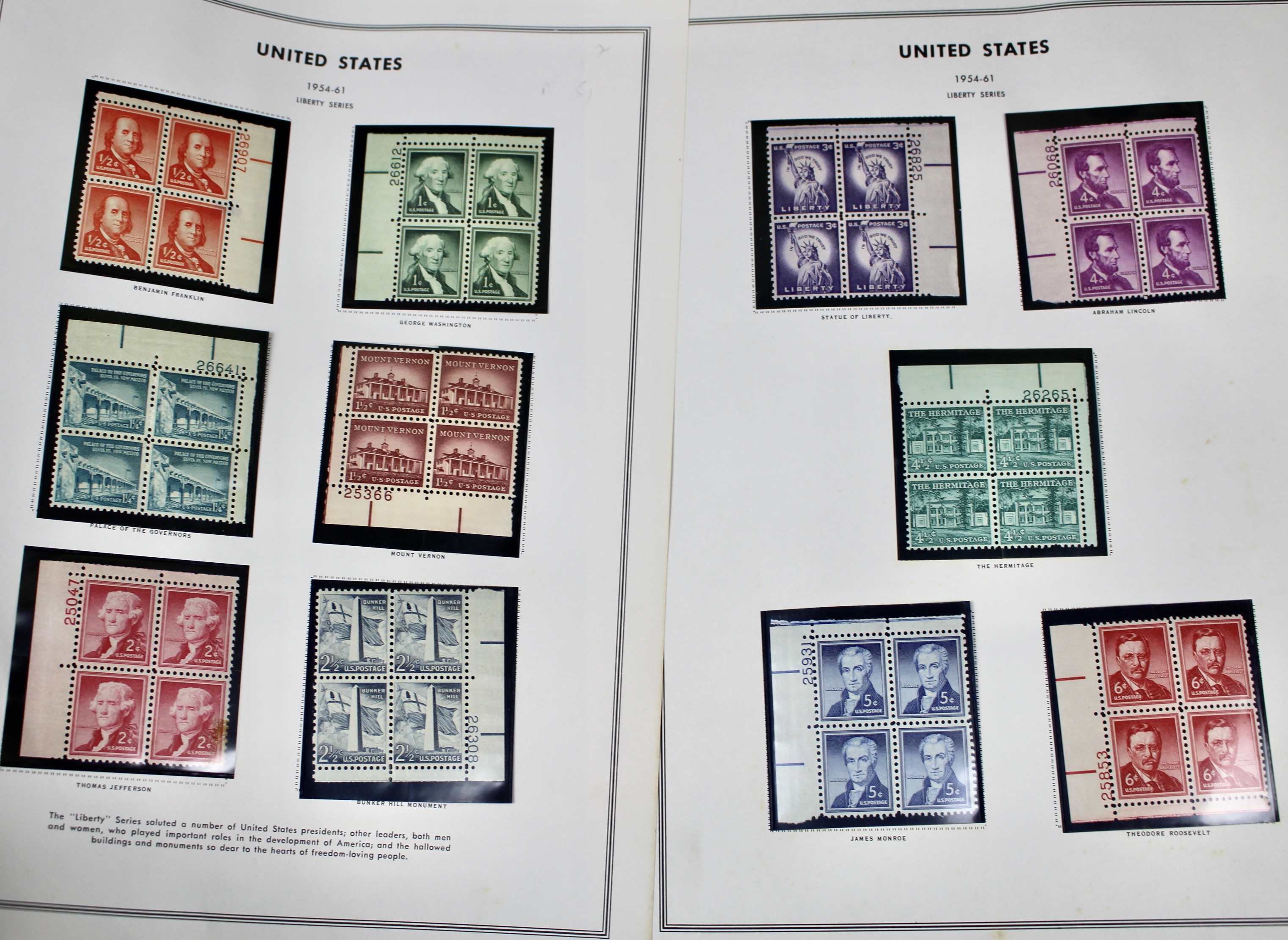 U.S. Plate Block Collection, 1940s to 1960s