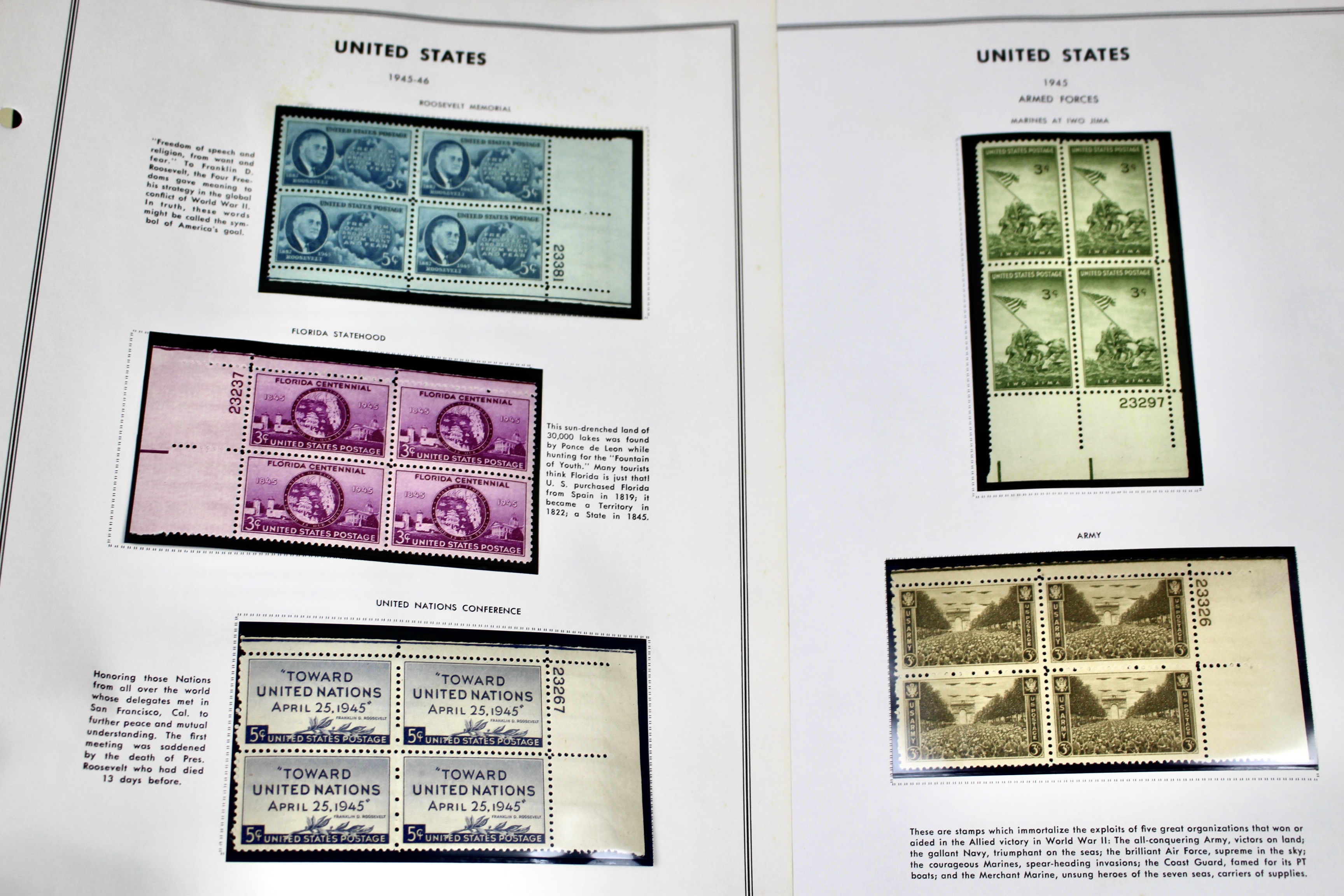 U.S. Plate Block Collection, 1940s to 1960s