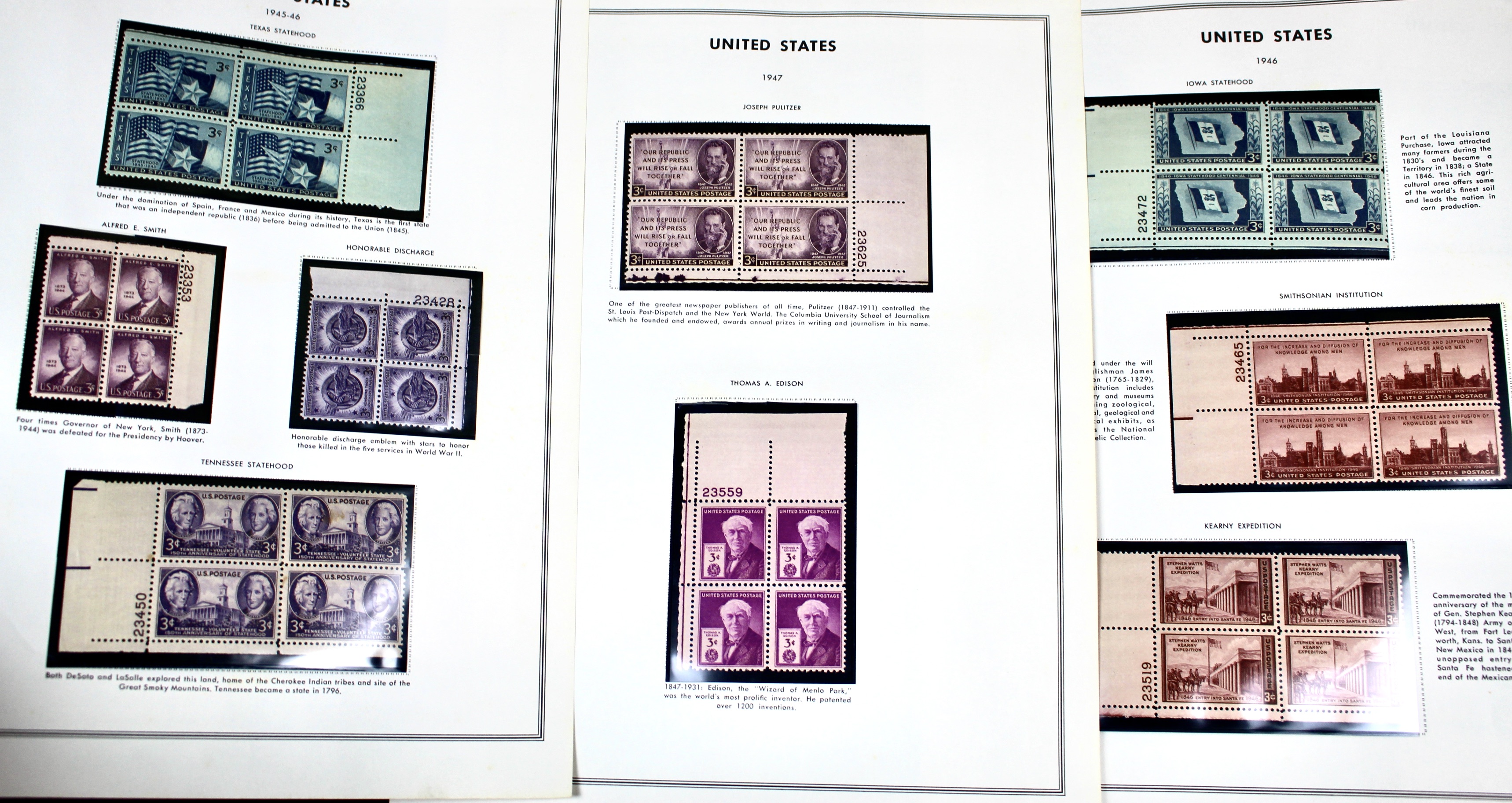 U.S. Plate Block Collection, 1940s to 1960s