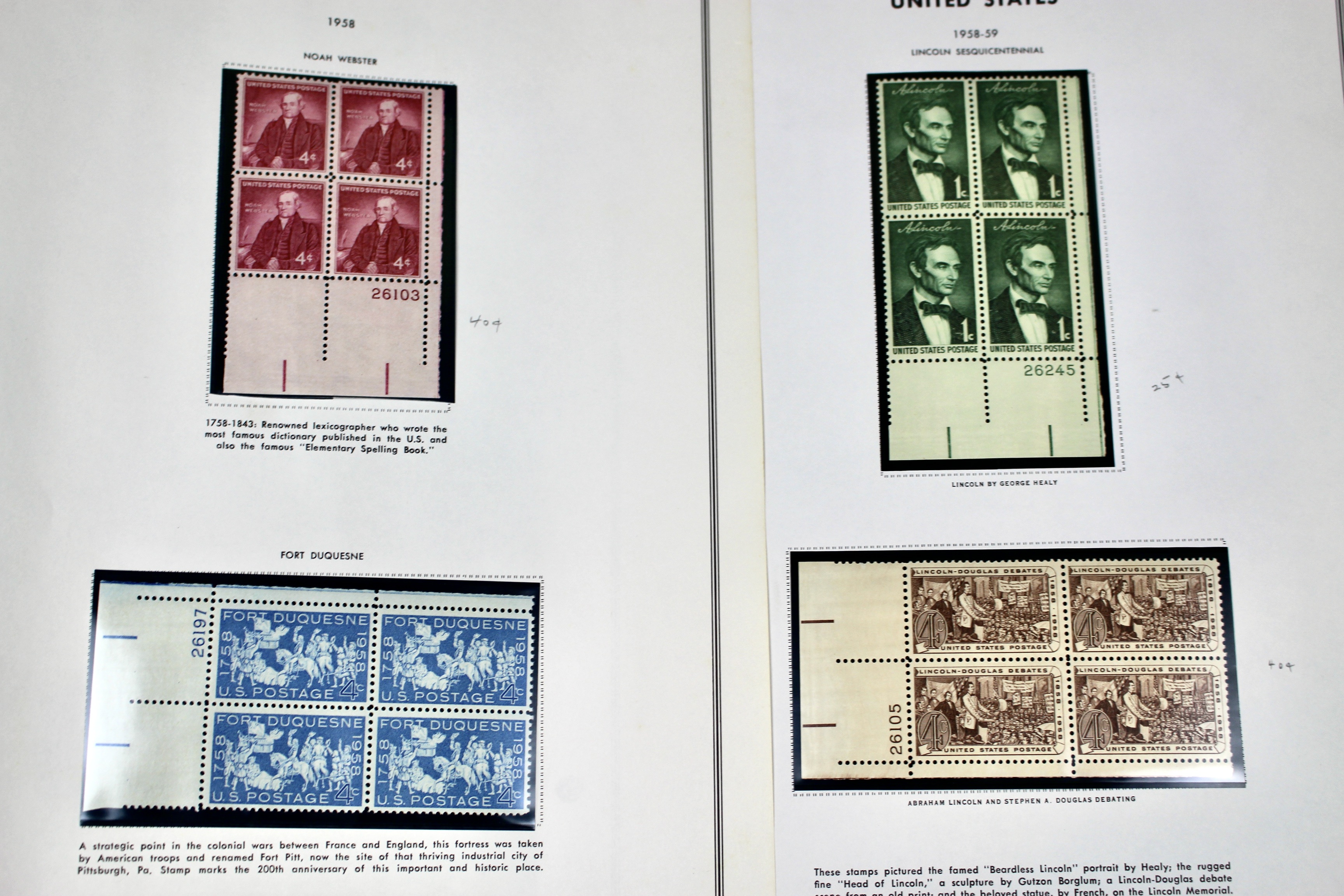 U.S. Plate Block Collection, 1940s to 1960s