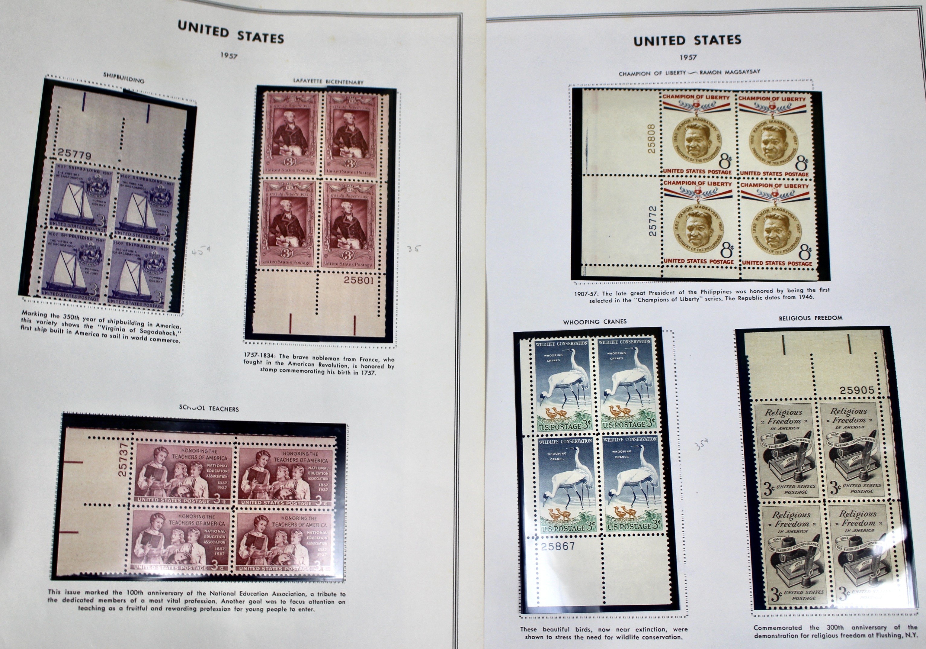 U.S. Plate Block Collection, 1940s to 1960s