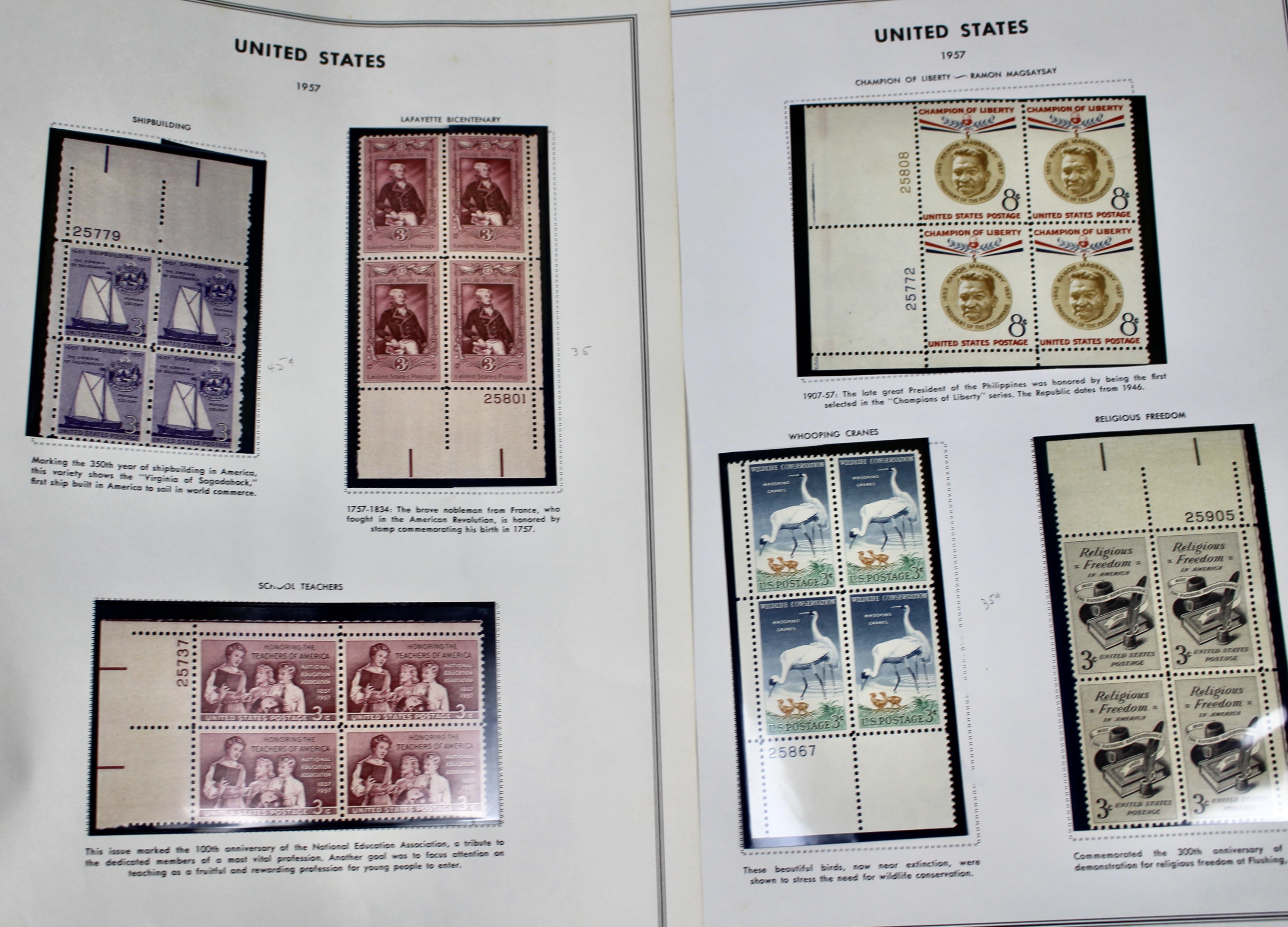 U.S. Plate Block Collection, 1940s to 1960s