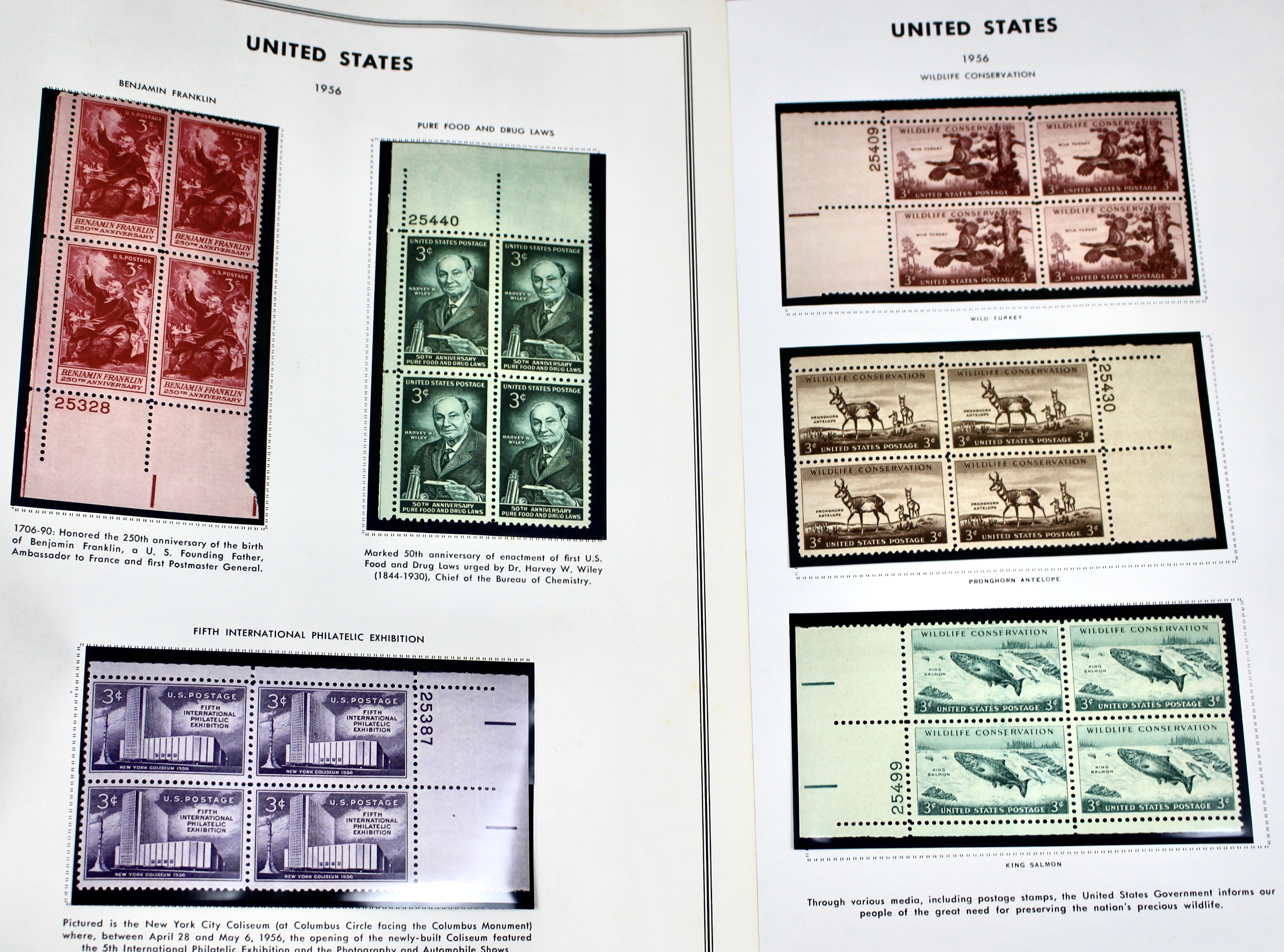 U.S. Plate Block Collection, 1940s to 1960s