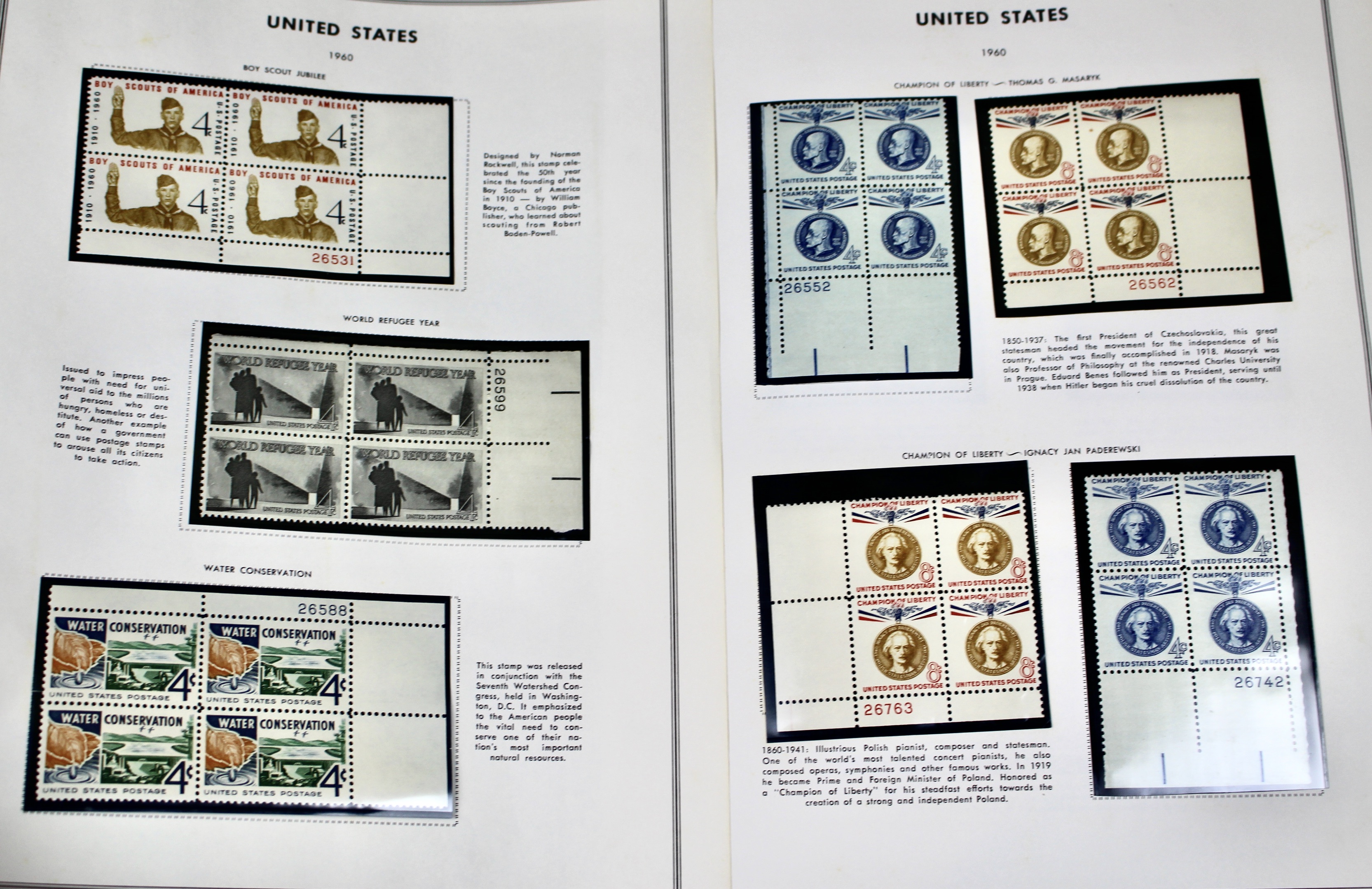 U.S. Plate Block Collection, 1940s to 1960s