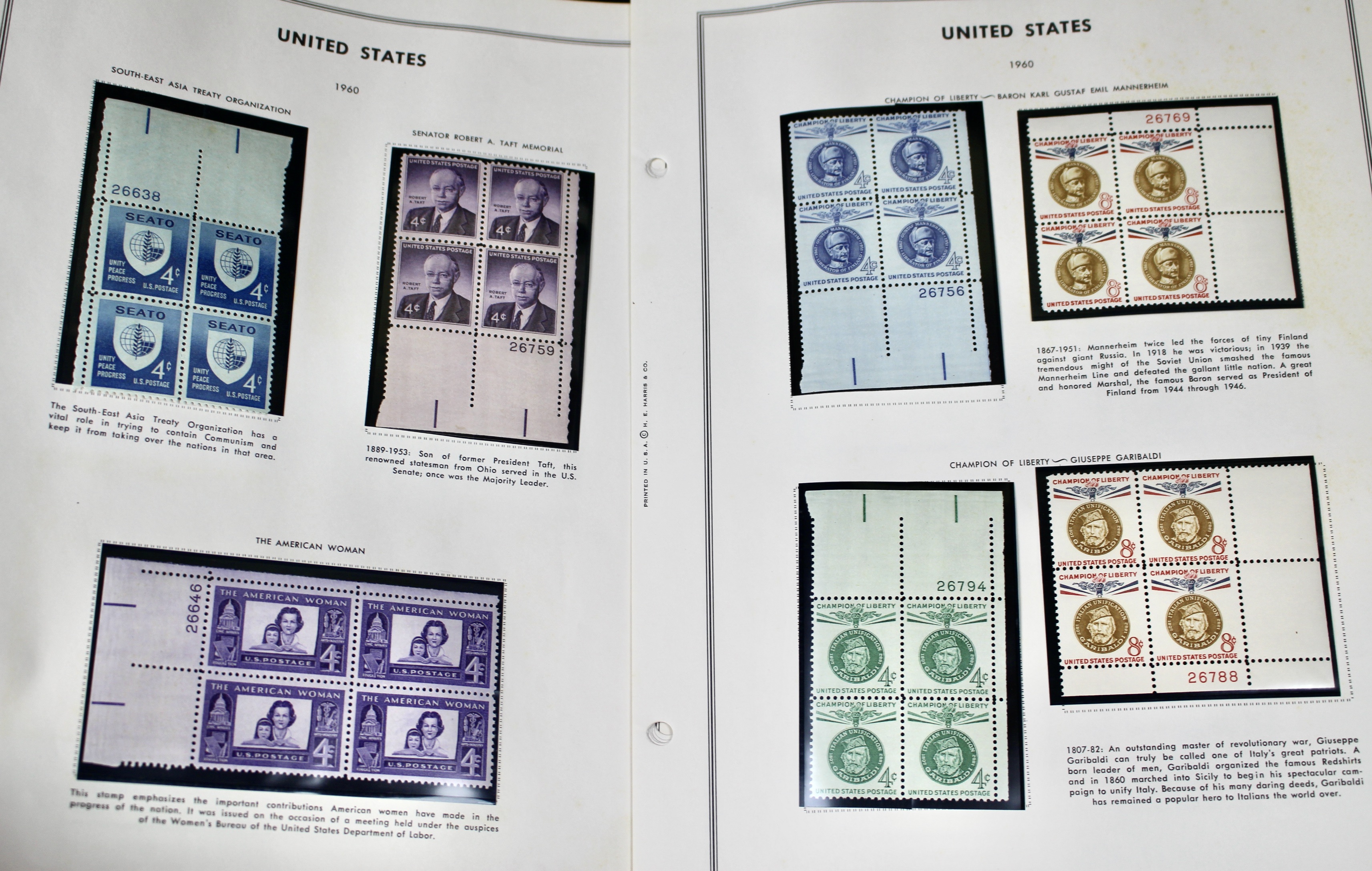 U.S. Plate Block Collection, 1940s to 1960s