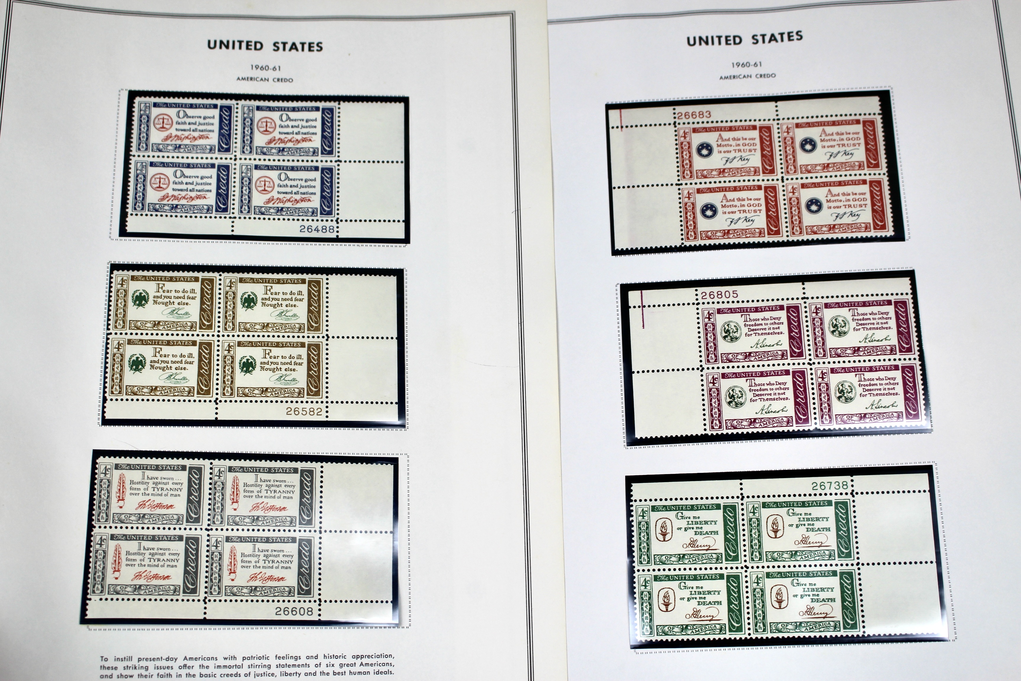 U.S. Plate Block Collection, 1940s to 1960s