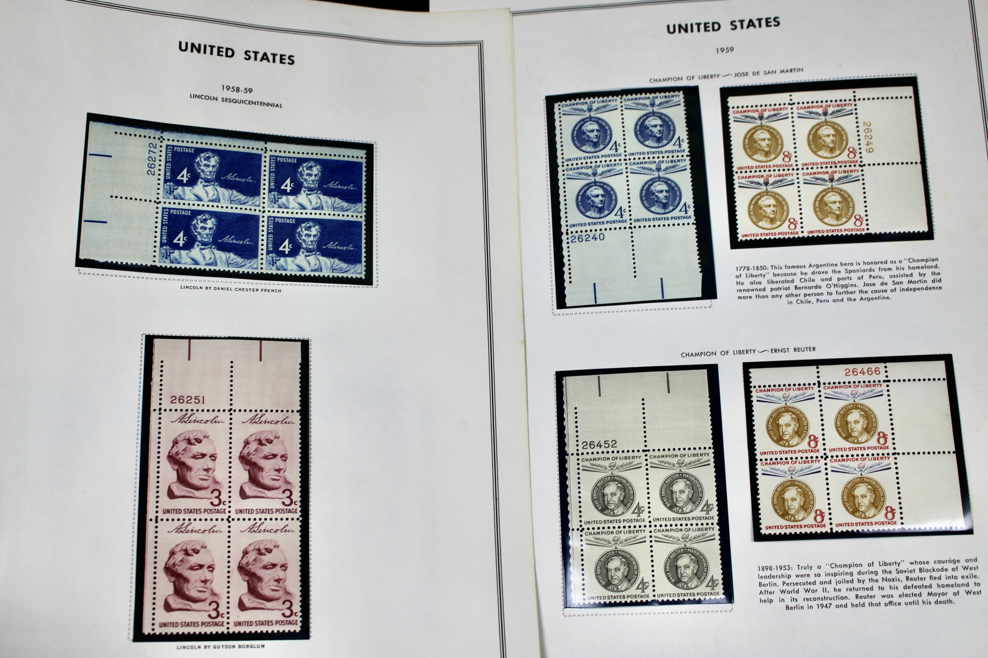 U.S. Plate Block Collection, 1940s to 1960s
