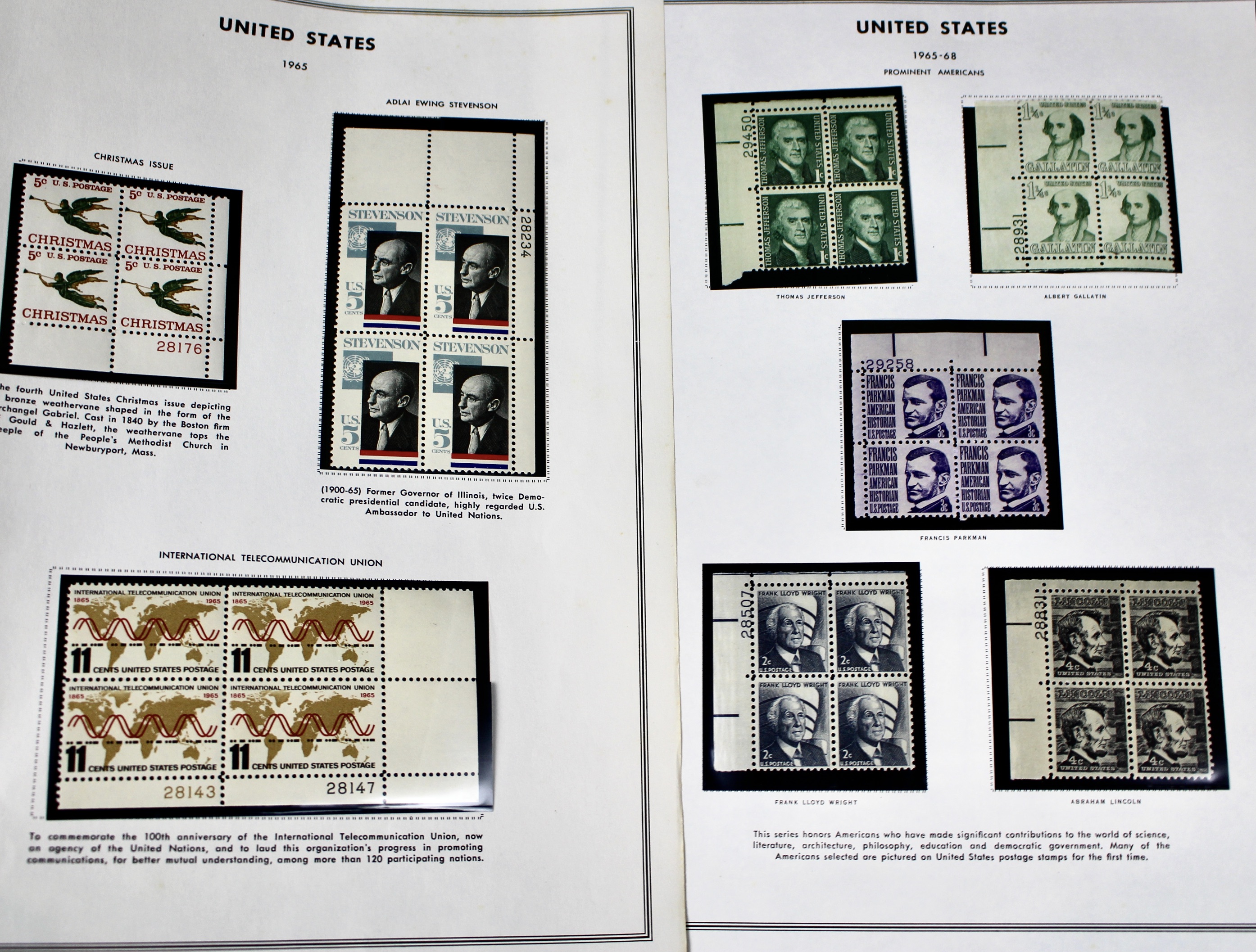 U.S. Plate Block Collection, 1940s to 1960s