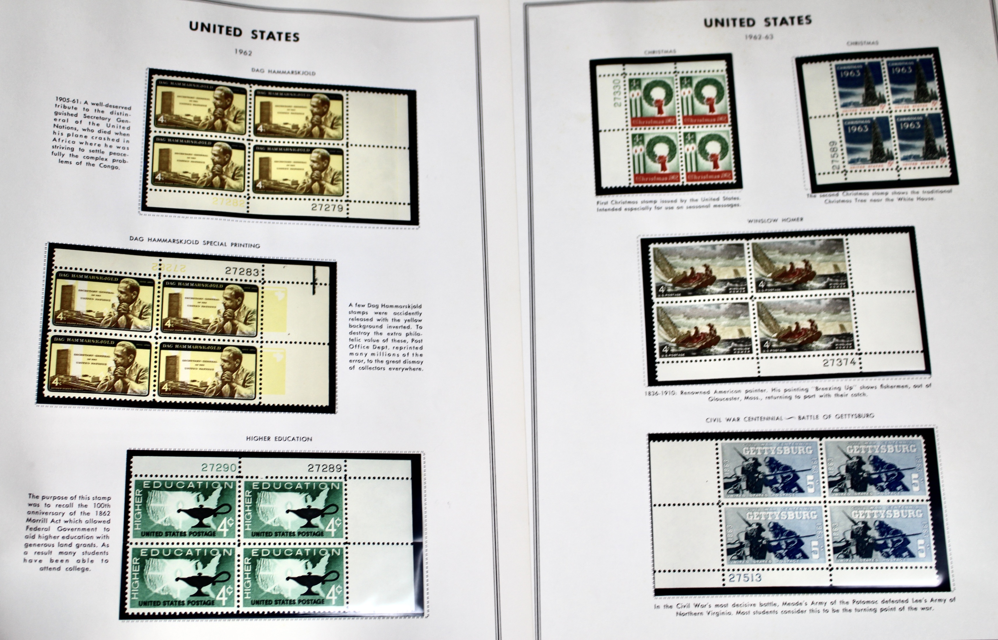 U.S. Plate Block Collection, 1940s to 1960s