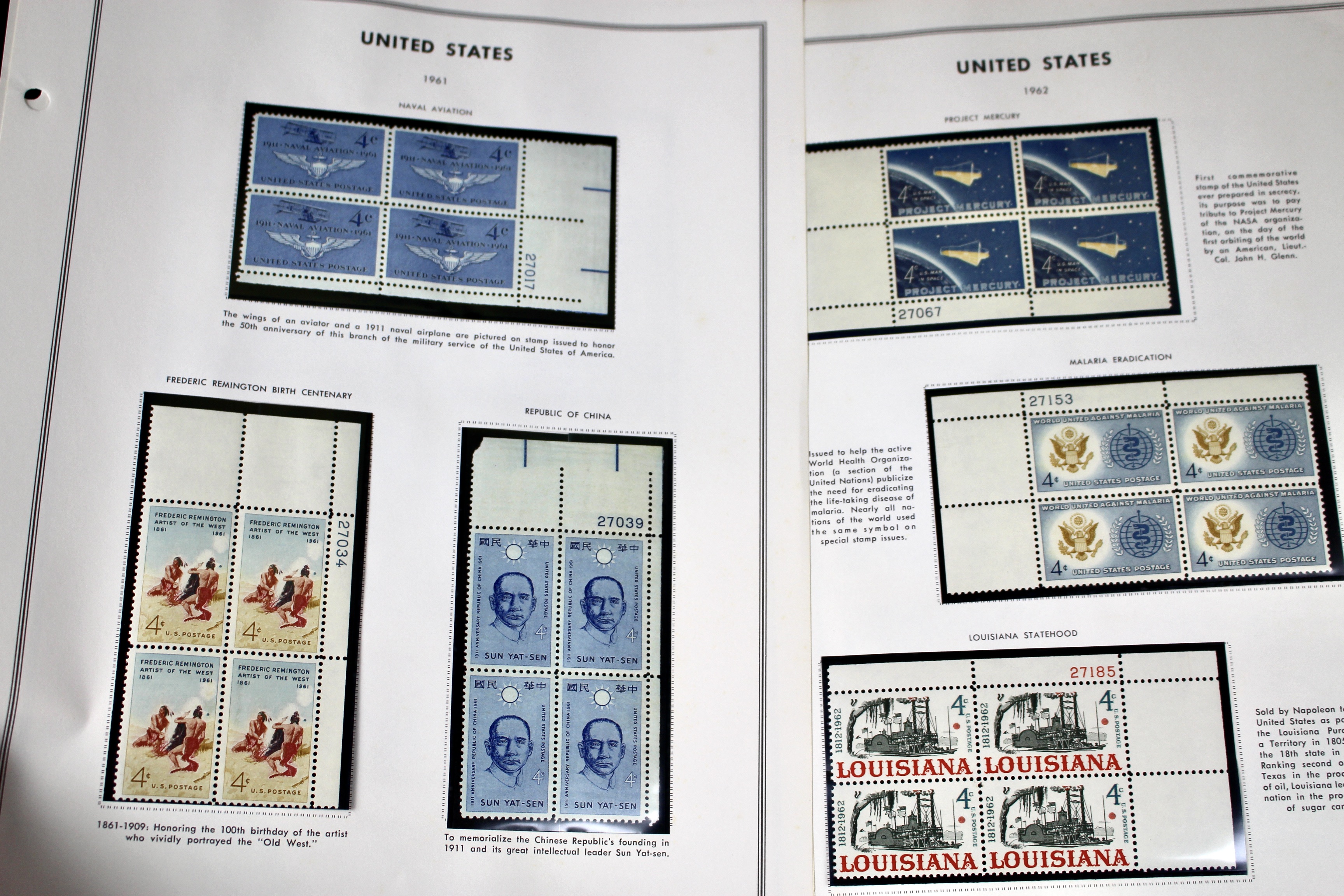 U.S. Plate Block Collection, 1940s to 1960s