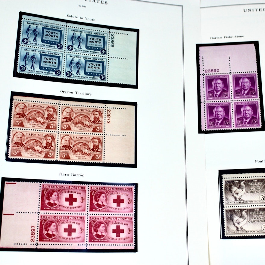 U.S. Plate Block Collection, 1940s to 1960s
