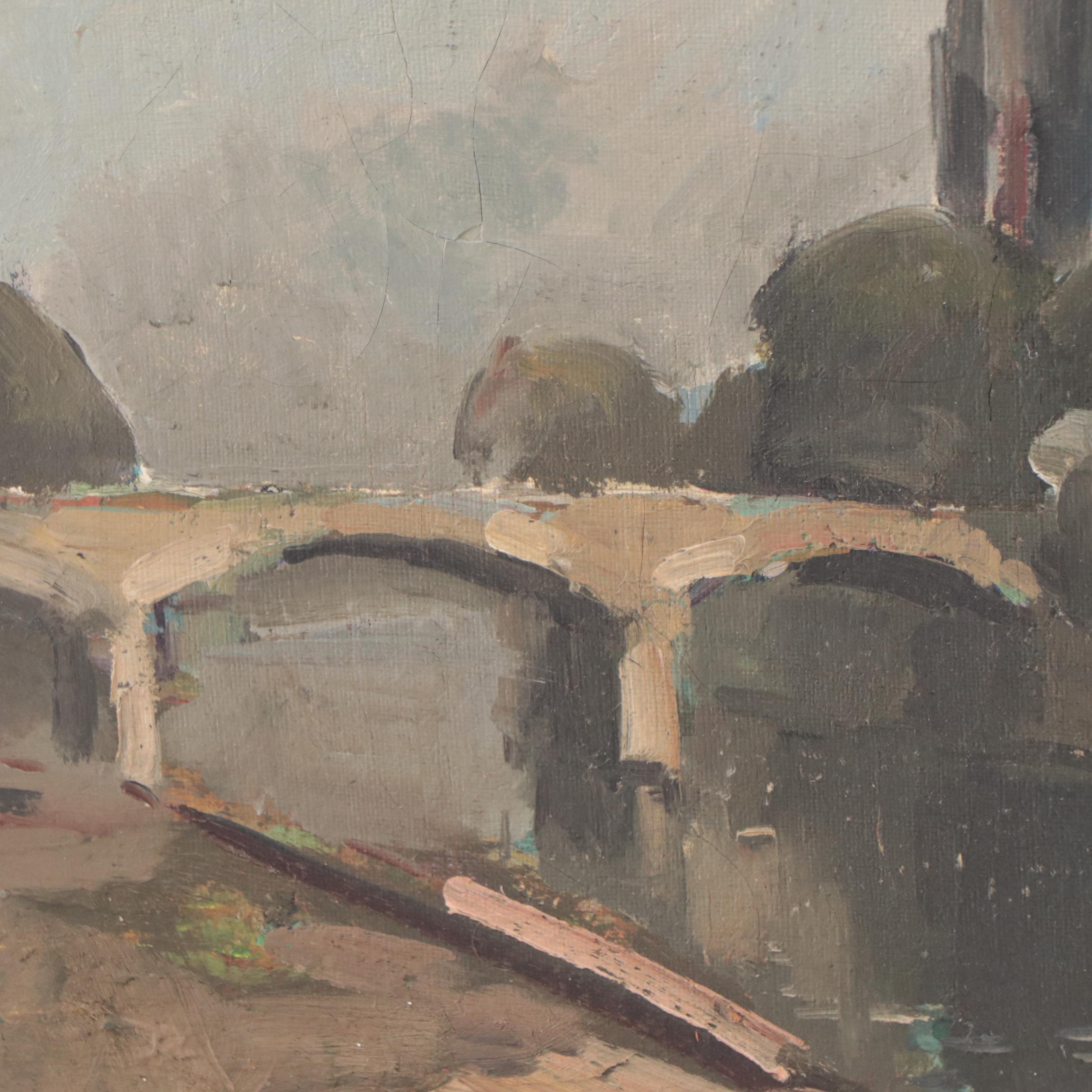 Landscape Oil Painting of Notre Dame, Paris, 1944