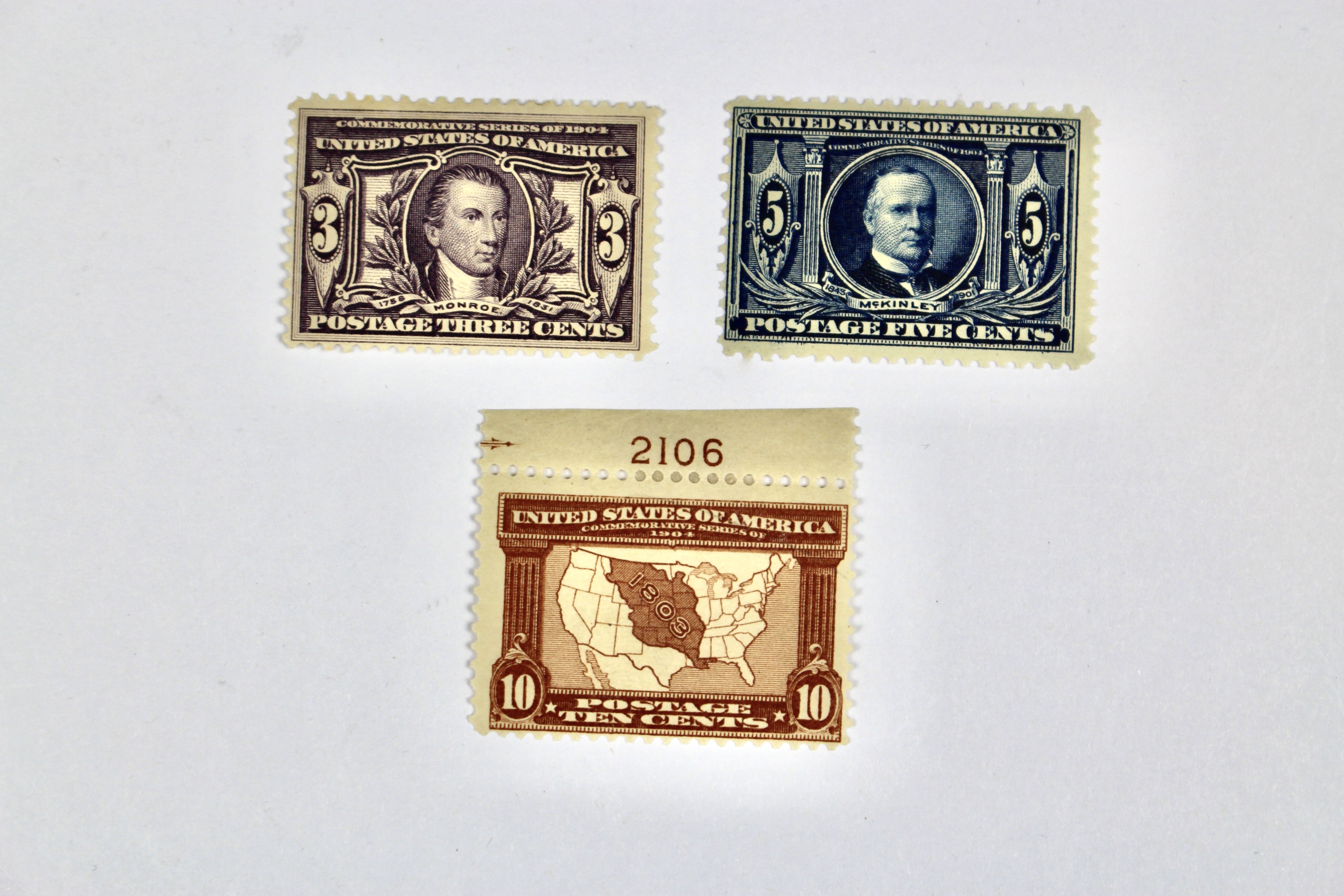 Three Mint Hinged Louisiana Purchase Exposition Postage Stamps