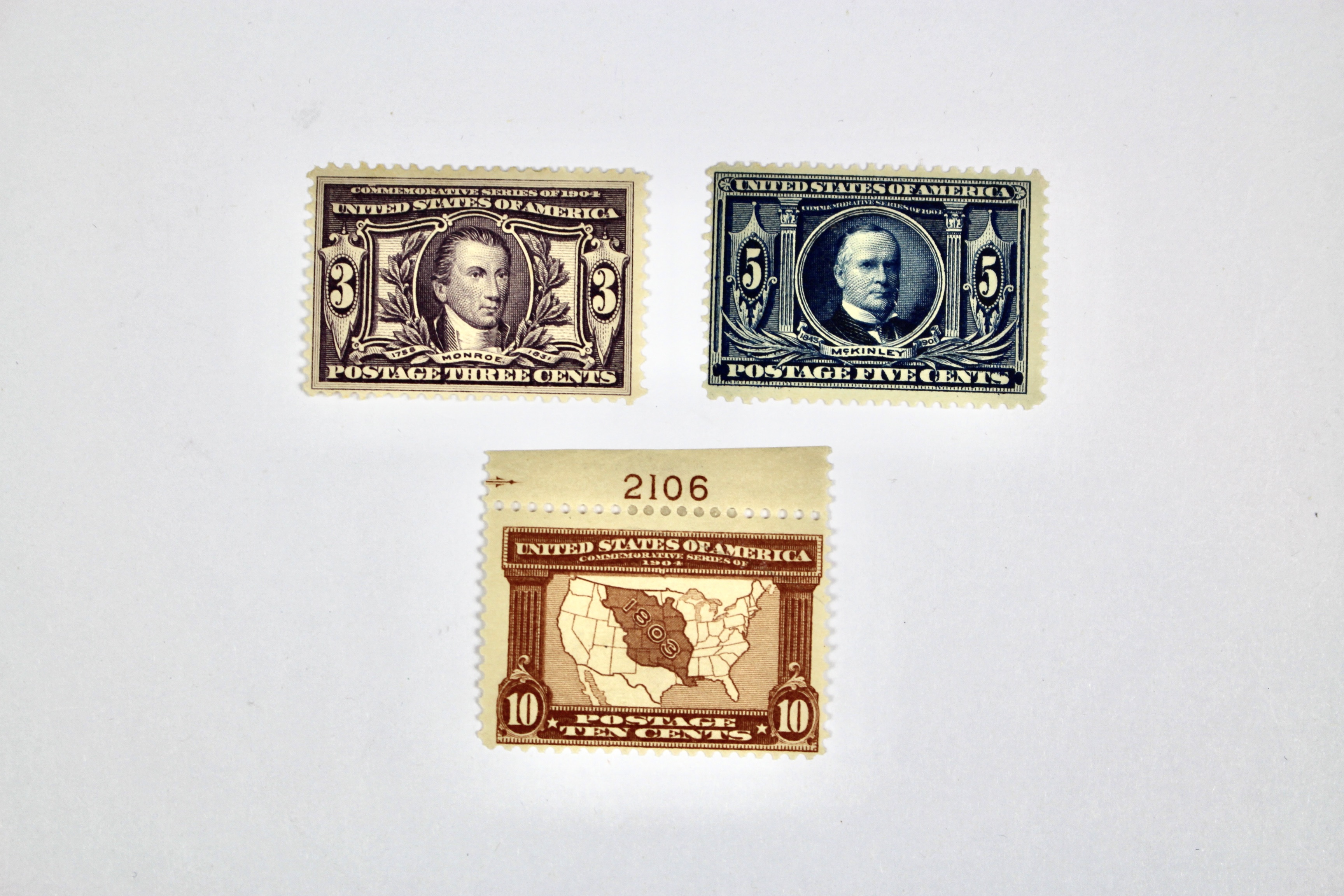 Three Mint Hinged Louisiana Purchase Exposition Postage Stamps