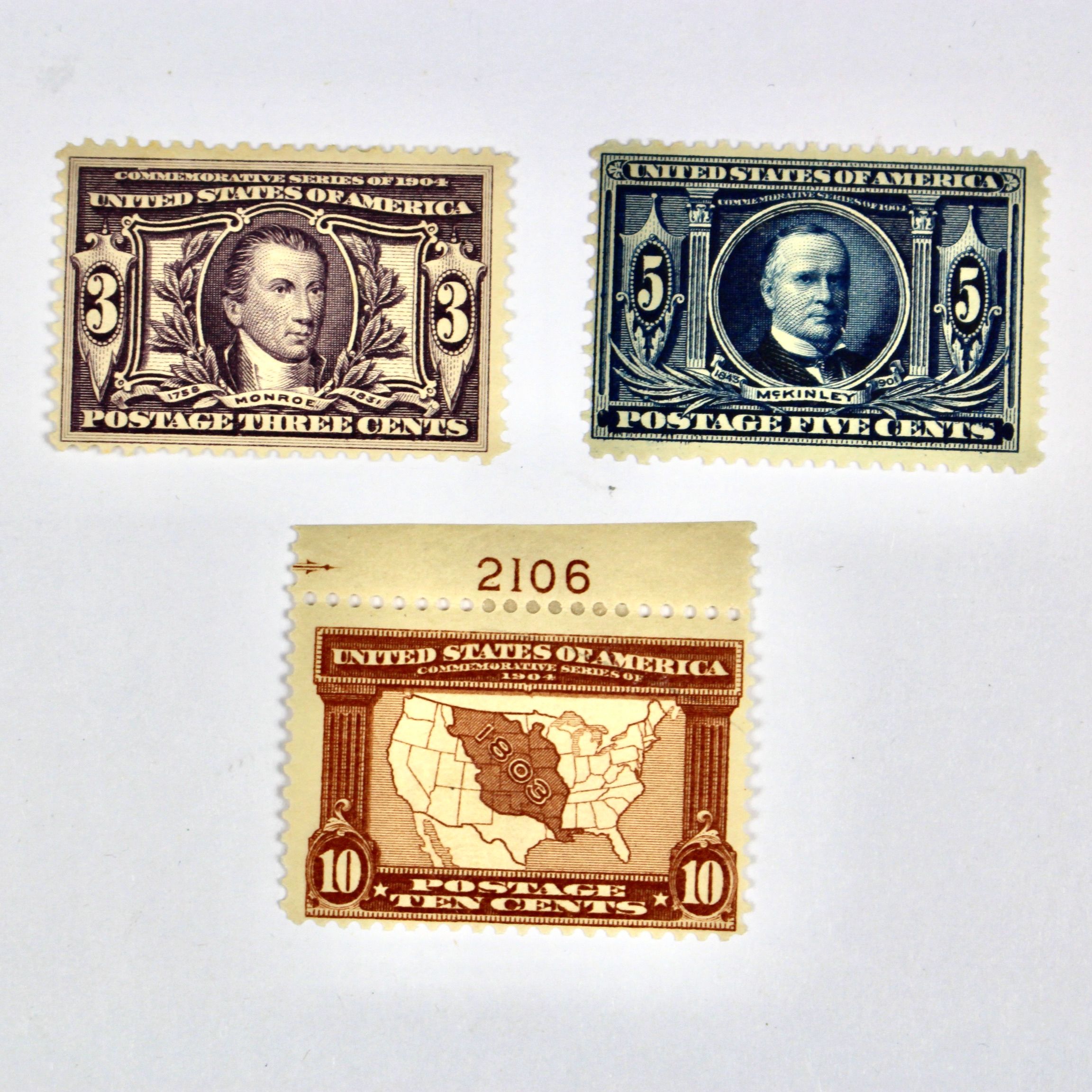 Three Mint Hinged Louisiana Purchase Exposition Postage Stamps