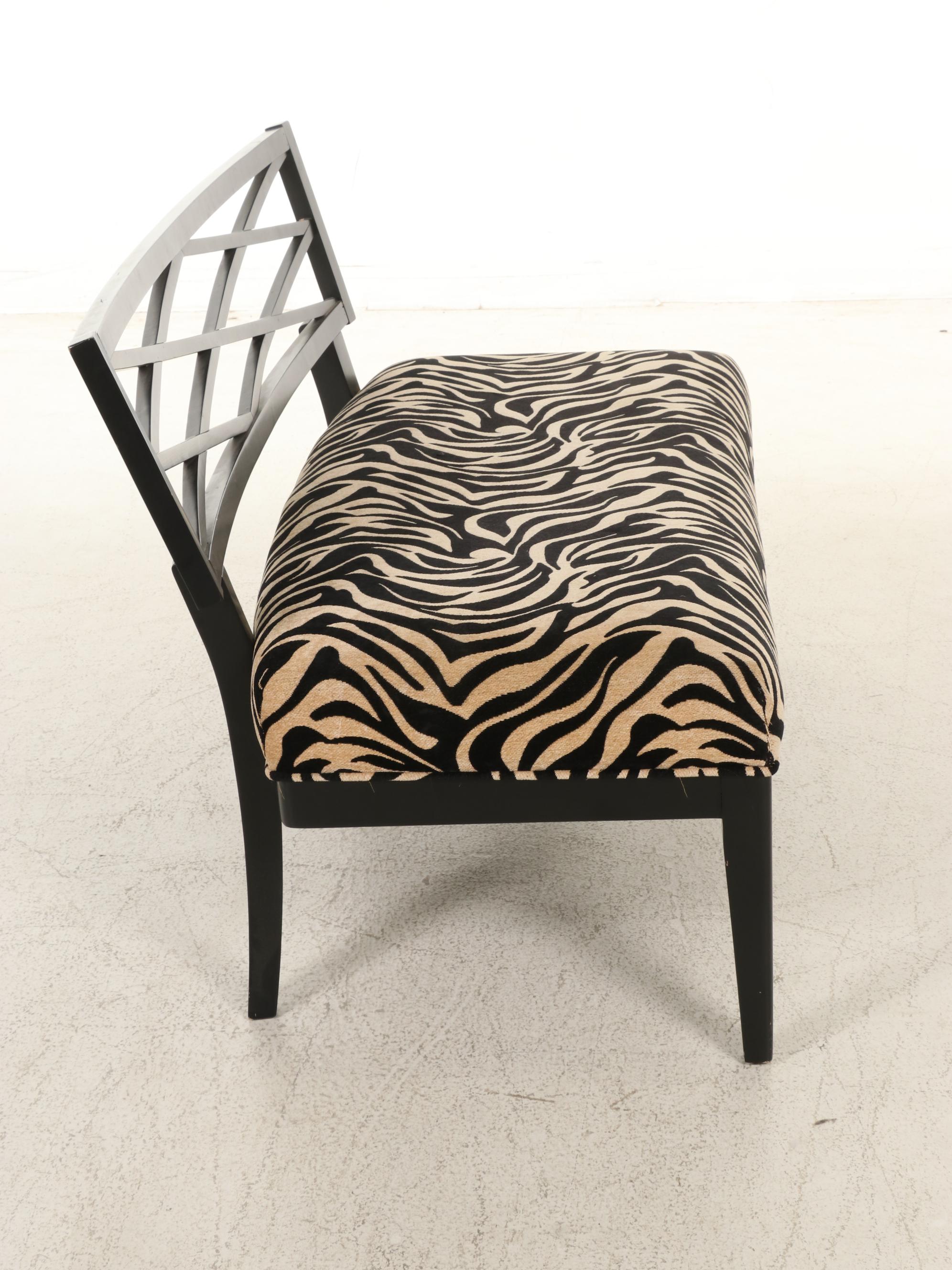Ebonized and Zebra Print-Upholstered Bench