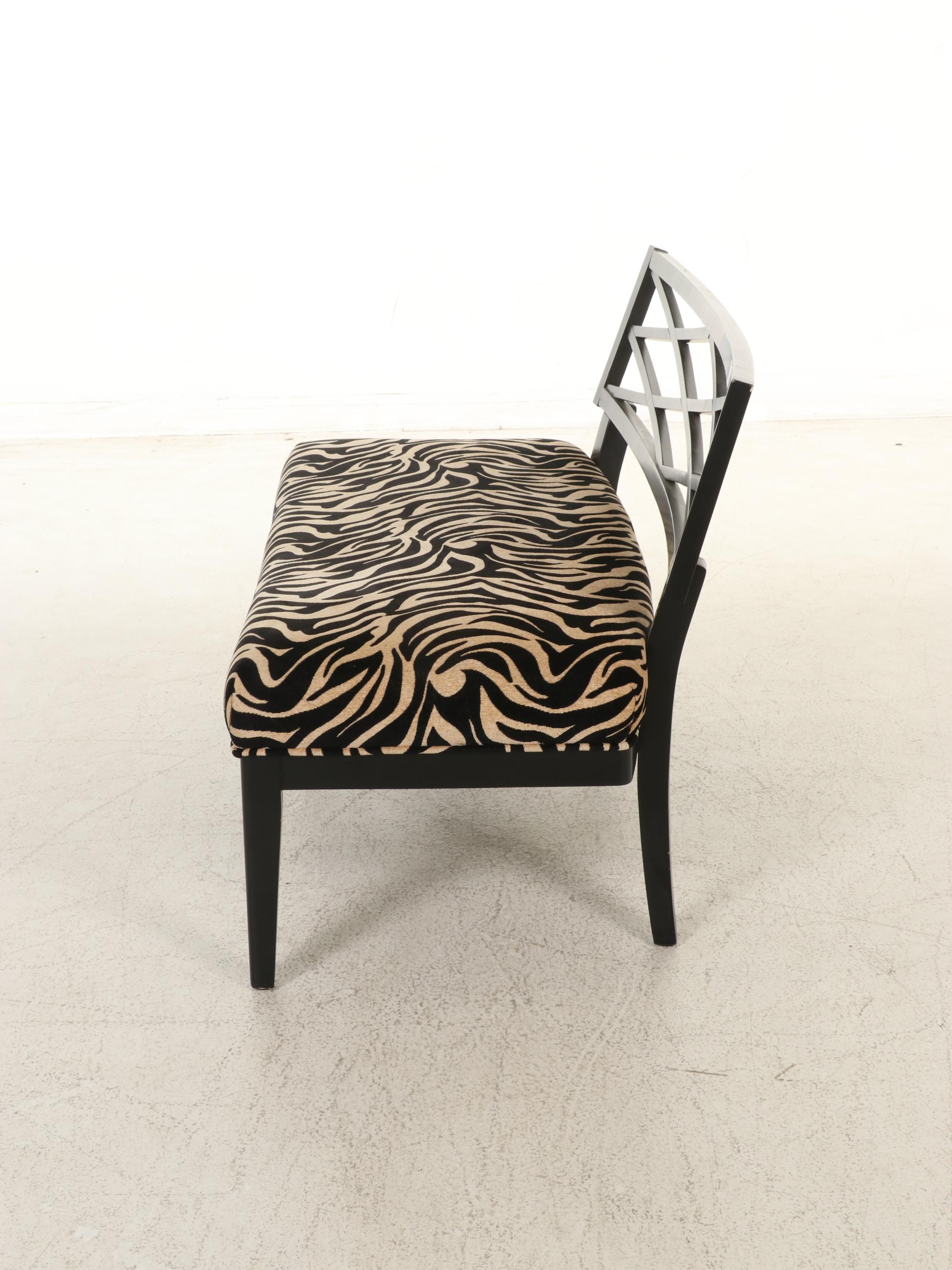 Ebonized and Zebra Print-Upholstered Bench