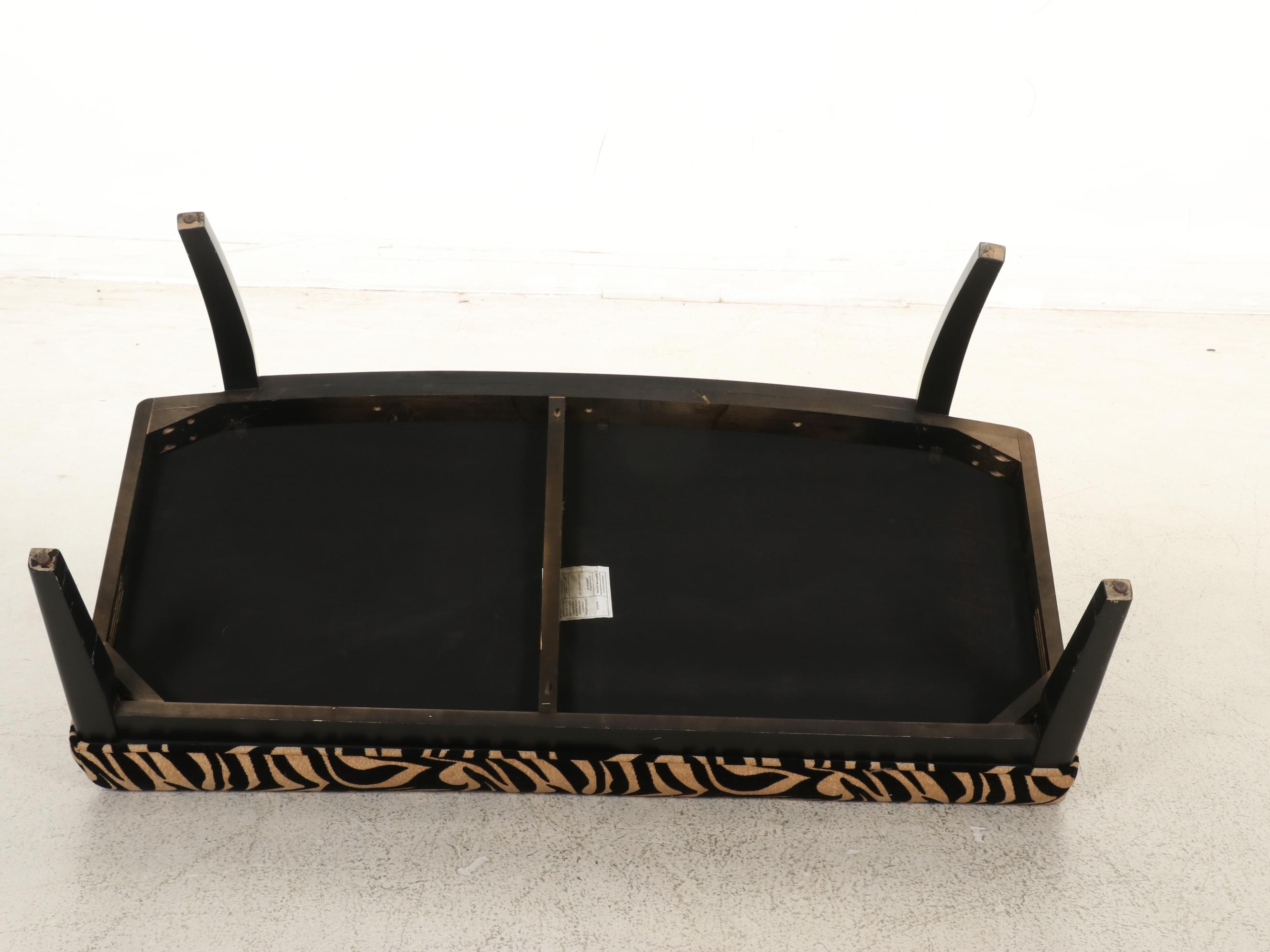 Ebonized and Zebra Print-Upholstered Bench