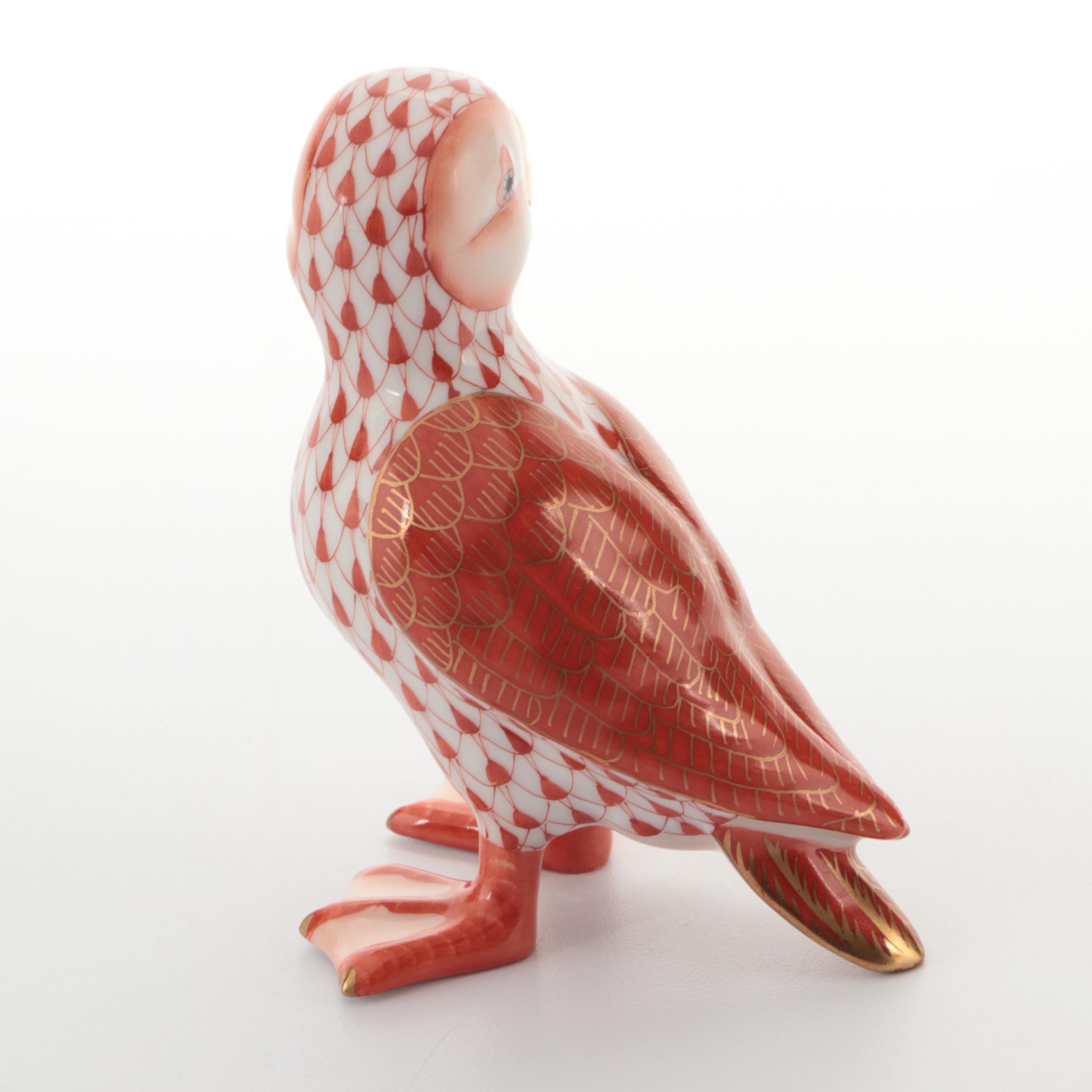 Herend Rust Fishnet with Gold "Puffin" Porcelain Figurine