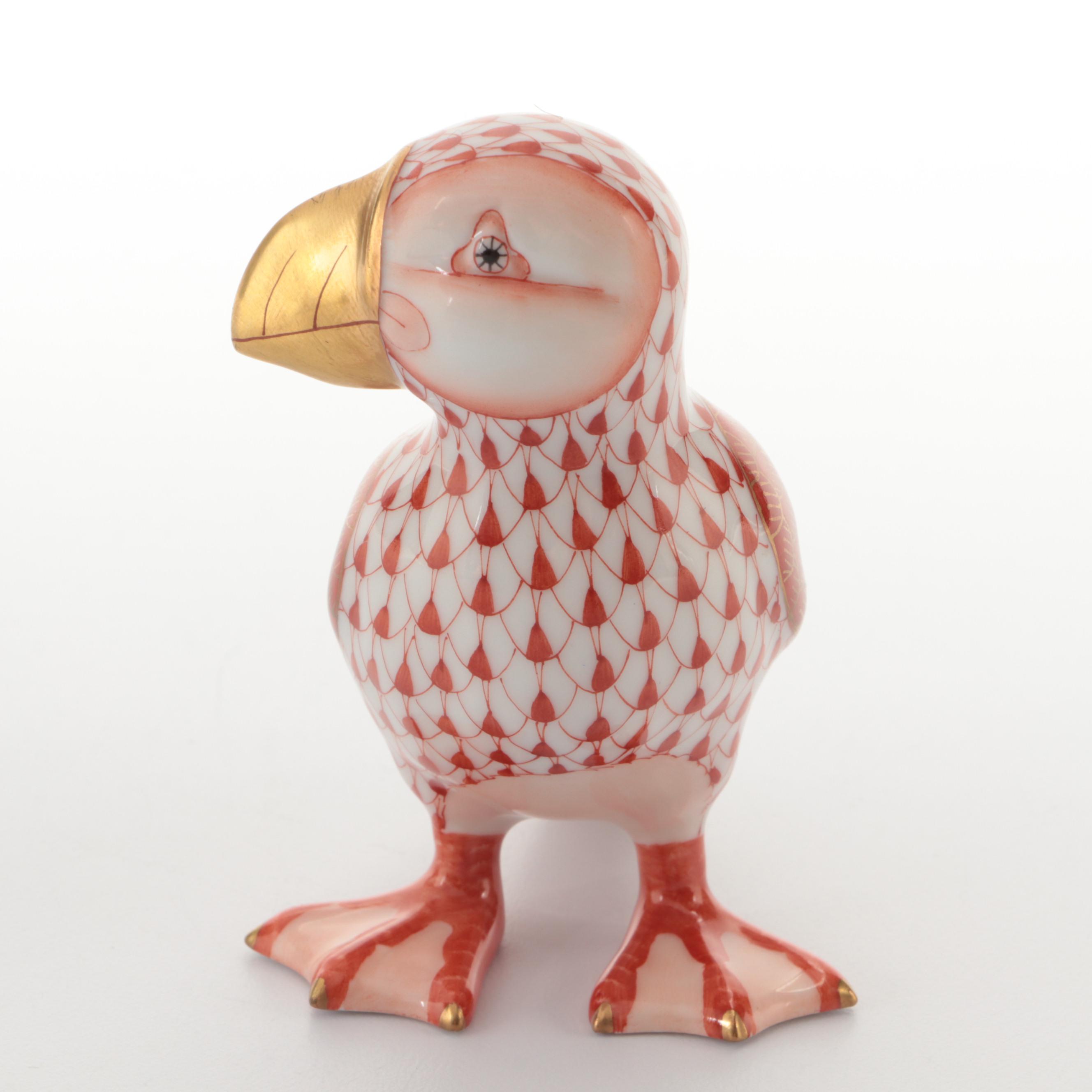 Herend Rust Fishnet with Gold "Puffin" Porcelain Figurine
