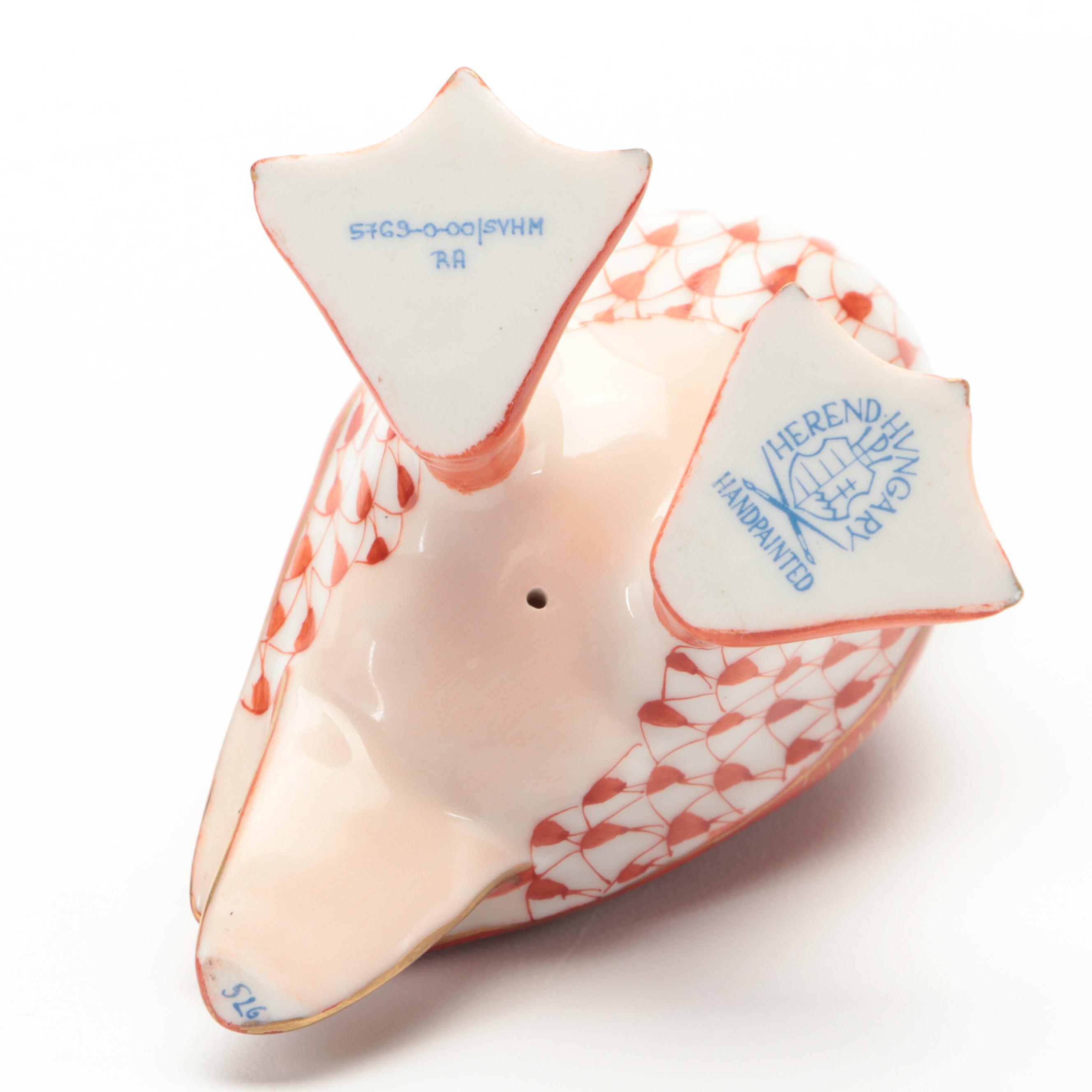 Herend Rust Fishnet with Gold "Puffin" Porcelain Figurine