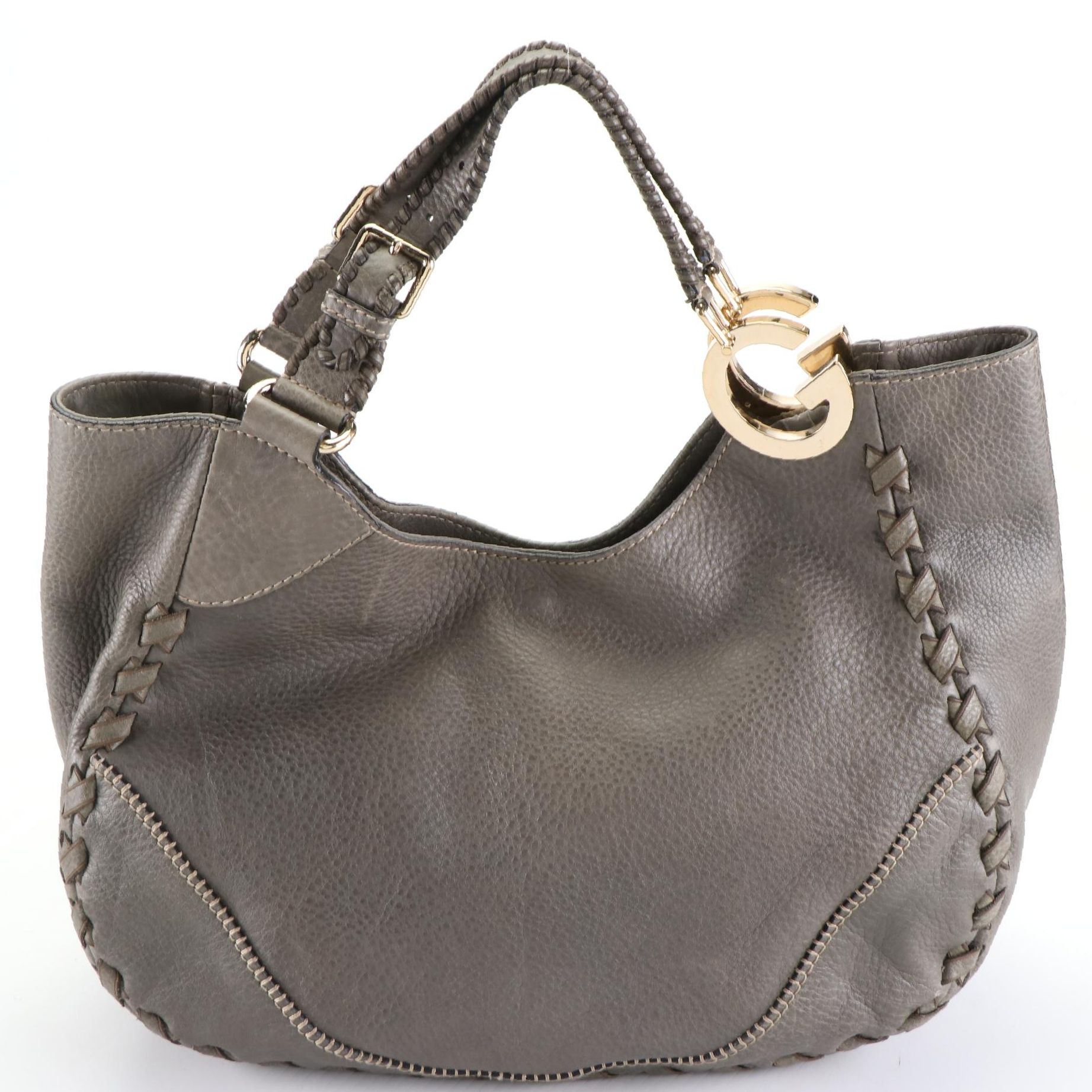 Gucci Charlotte Shoulder Tote in Grained Leather with Stitching Detail