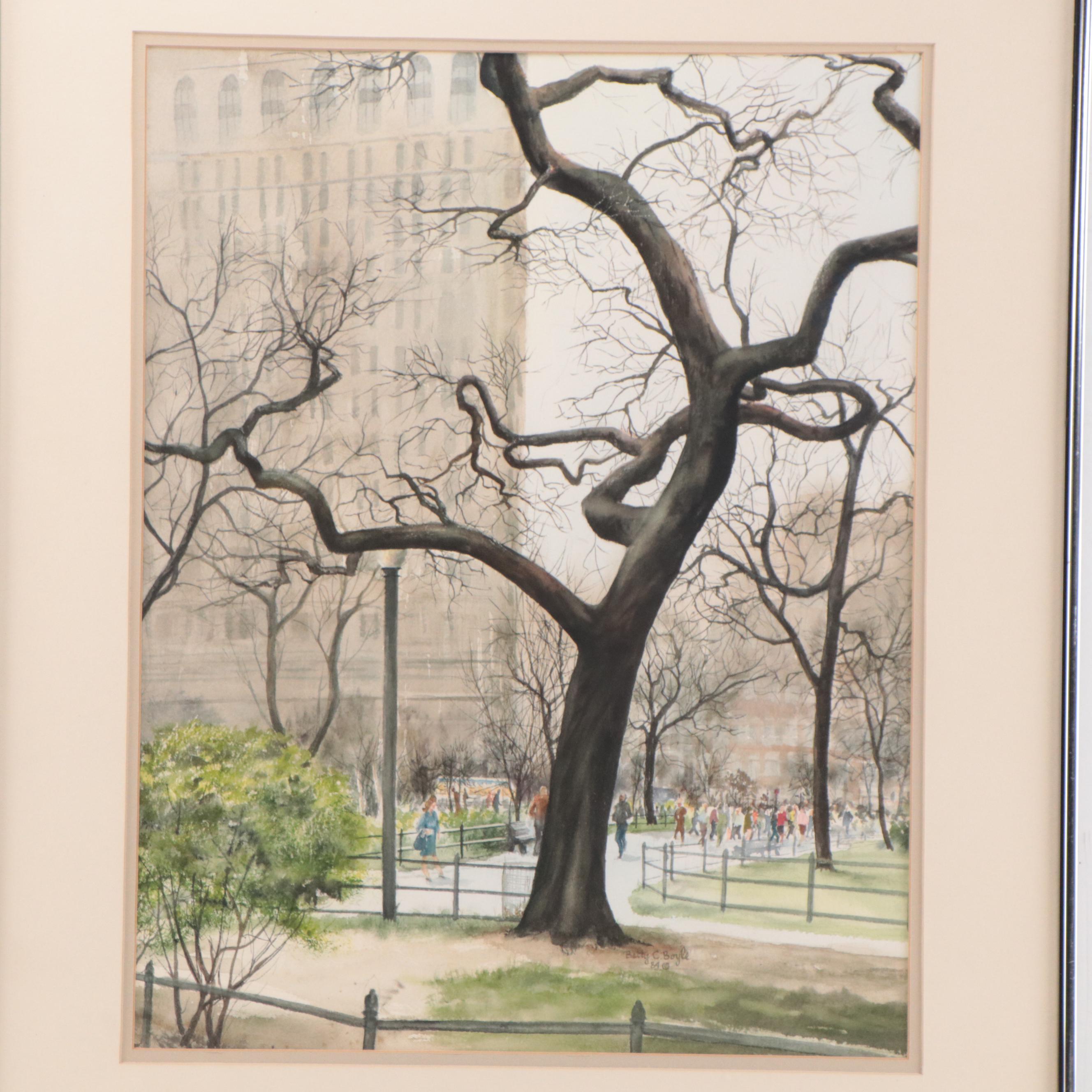 Betty C. Boyle Park Landscape Oil Painting, 1984