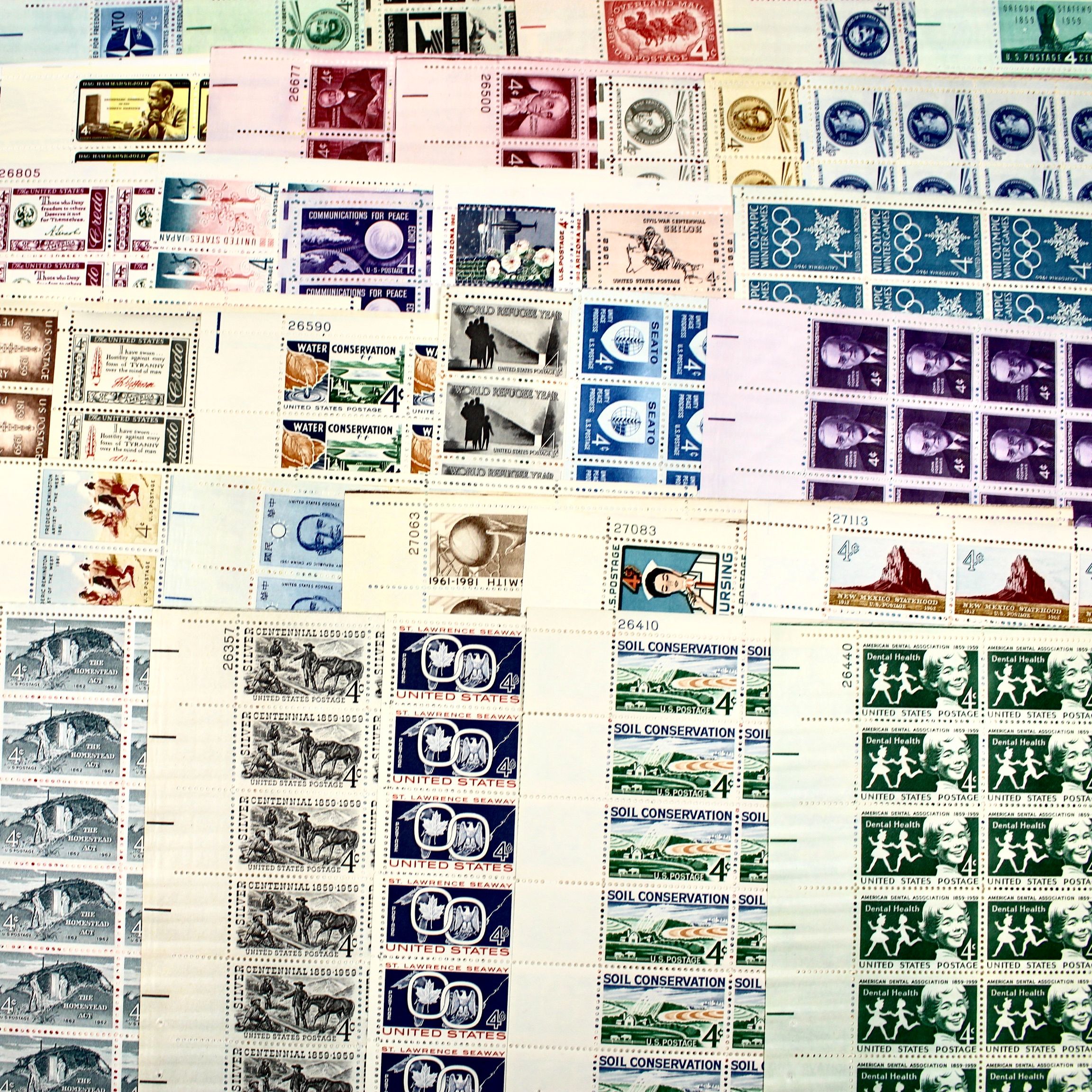 Fifty-Nine Different 4-Cent U.S. Postage Stamp Sheets, 1950s To 1960s ...