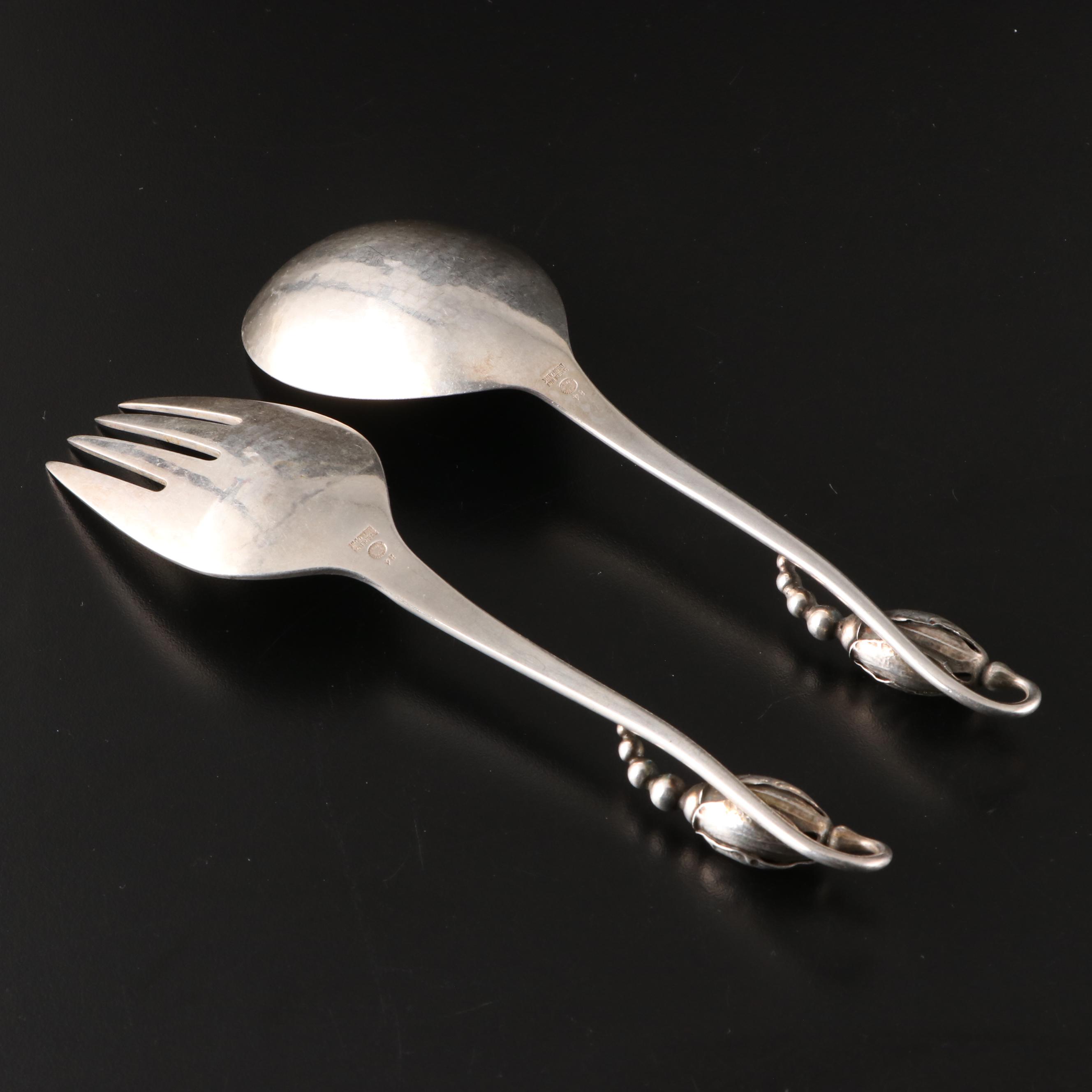 Georg Jensen "Blossom" and "Acorn" Sterling Silver Serving Utensils