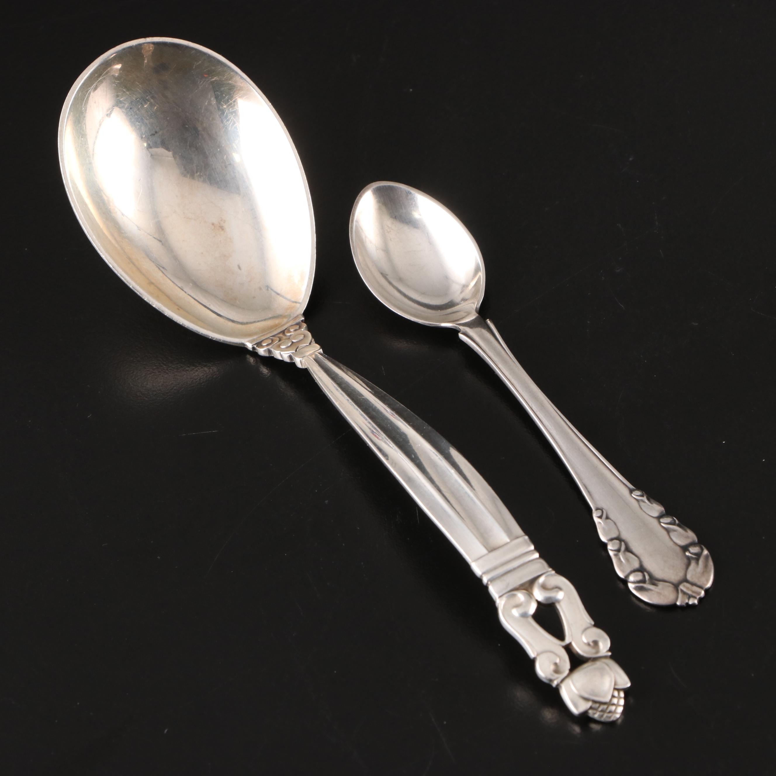 Georg Jensen "Blossom" and "Acorn" Sterling Silver Serving Utensils