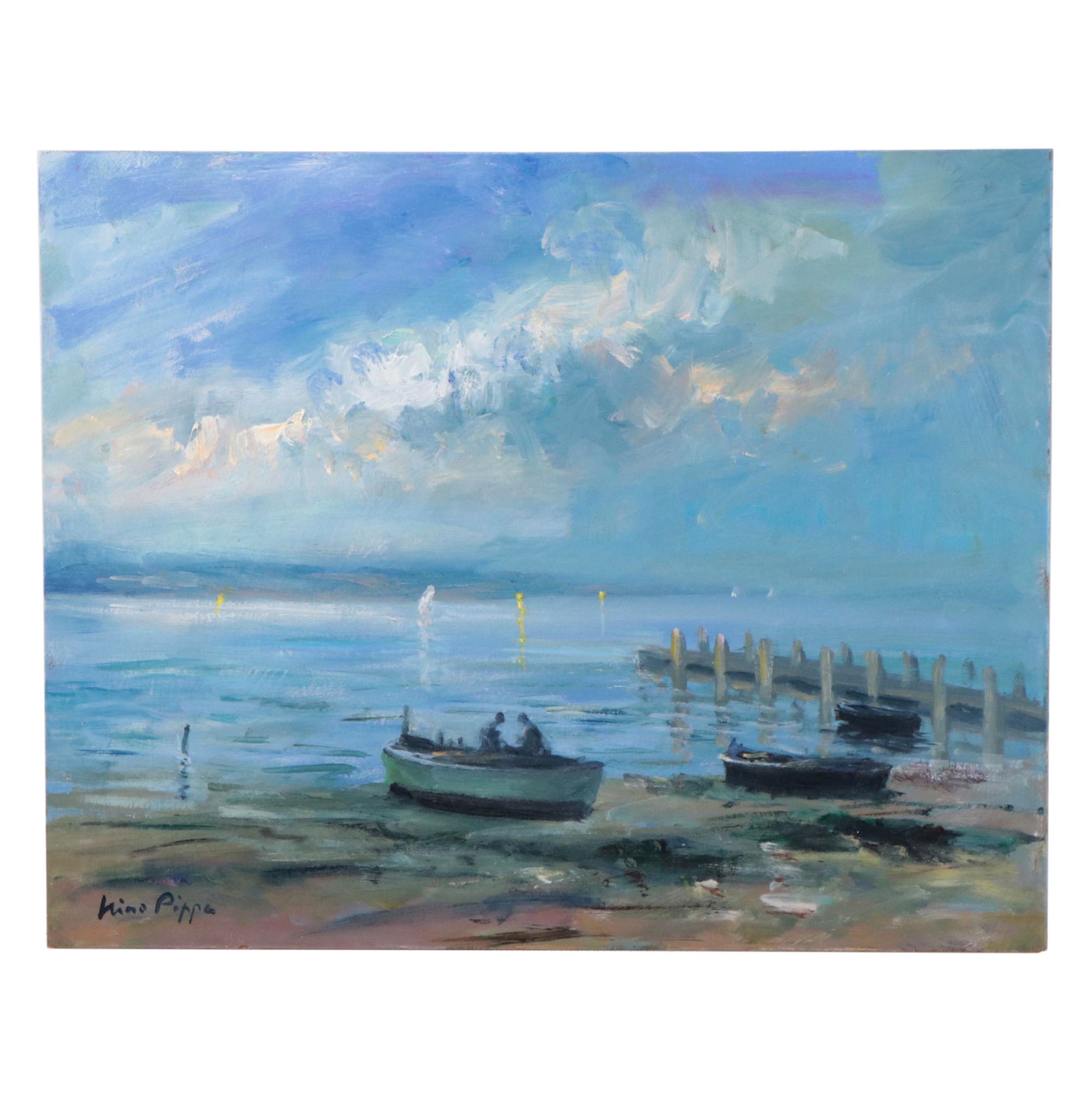 Nino Pippa Oil Painting "Provence - The Jetty in the Mouth of the Rhone," 2015