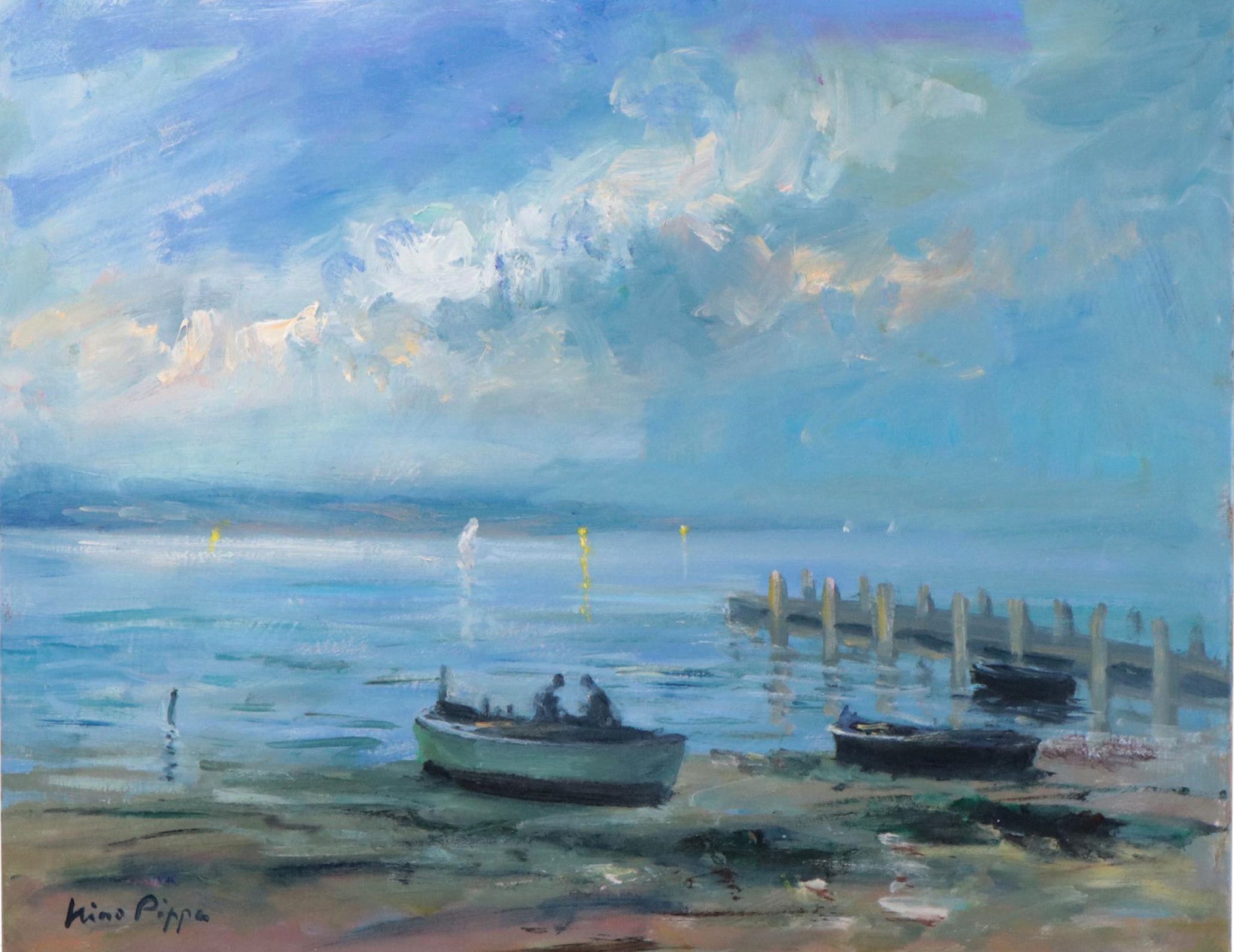 Nino Pippa Oil Painting "Provence - The Jetty in the Mouth of the Rhone," 2015
