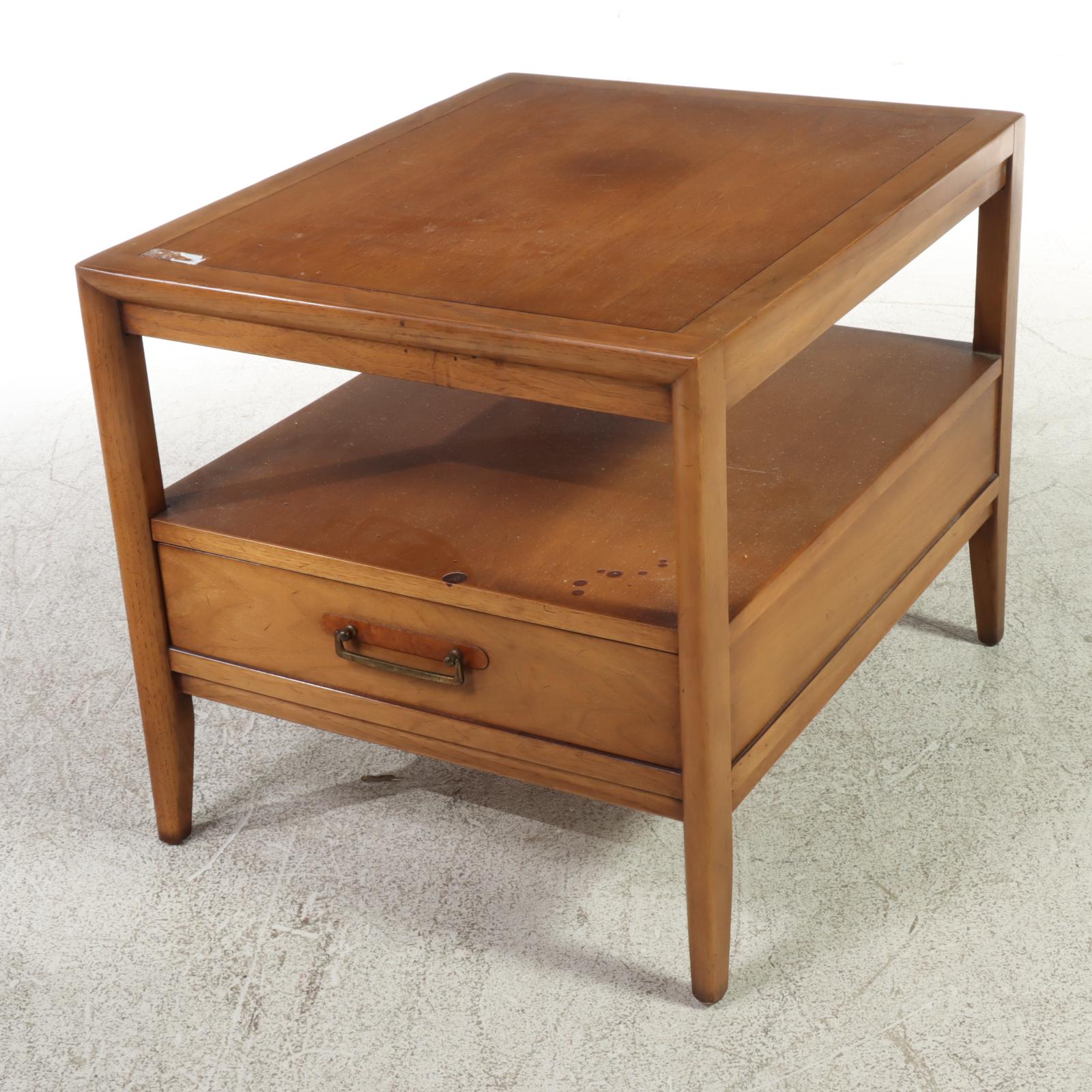 Two Drexel "Meridian" Mid Century Modern Butternut and Pecan Side Tables