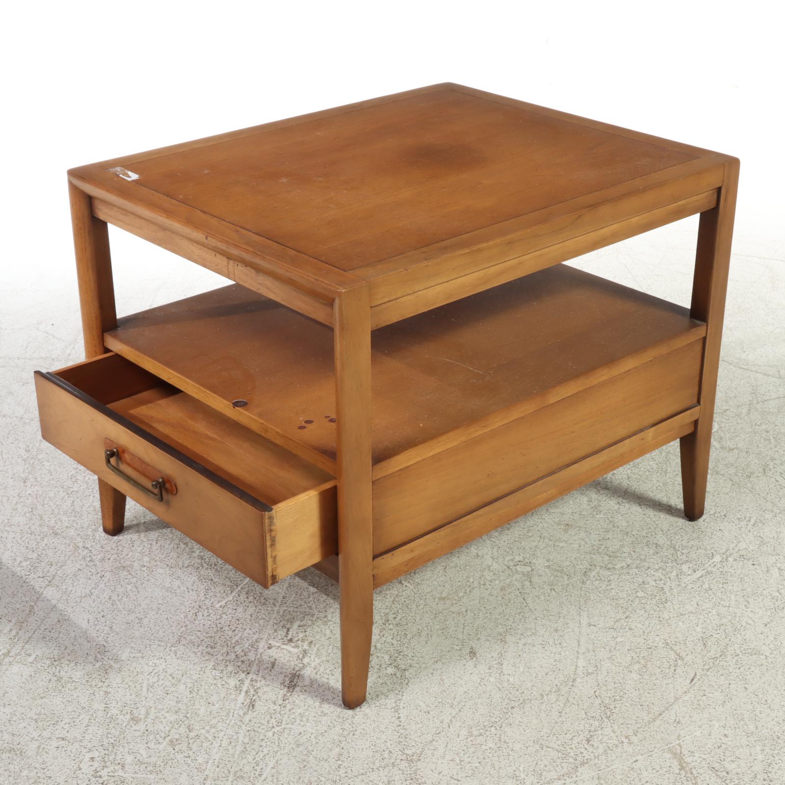 Two Drexel "Meridian" Mid Century Modern Butternut and Pecan Side Tables