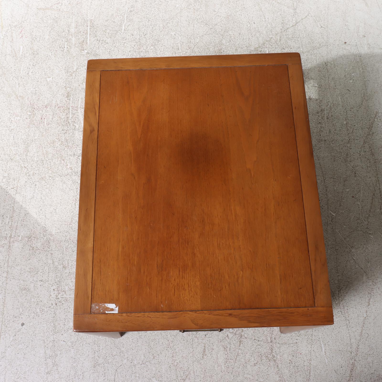 Two Drexel "Meridian" Mid Century Modern Butternut and Pecan Side Tables