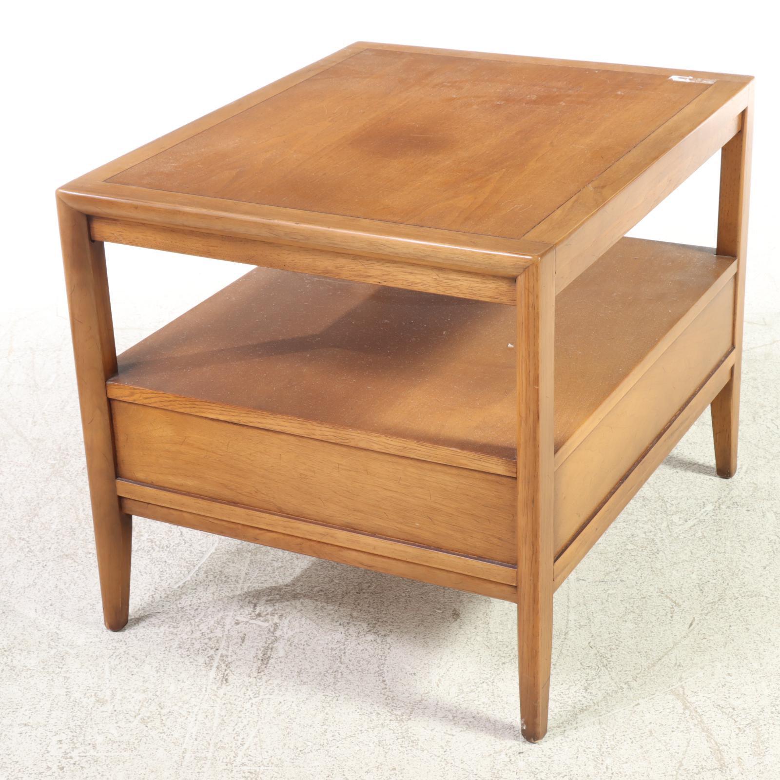Two Drexel "Meridian" Mid Century Modern Butternut and Pecan Side Tables