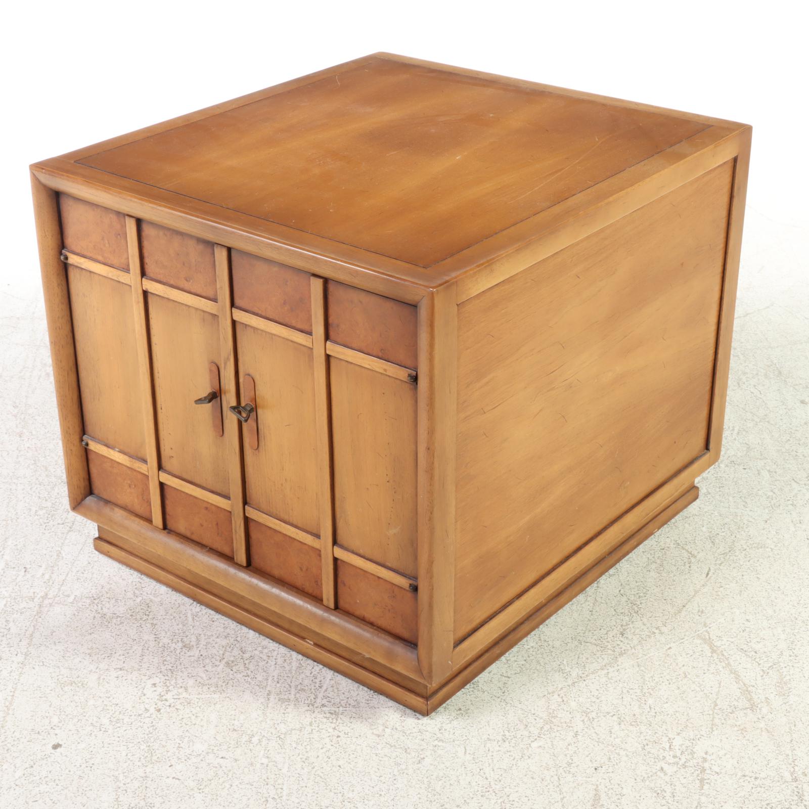 Two Drexel "Meridian" Mid Century Modern Butternut and Pecan Side Tables