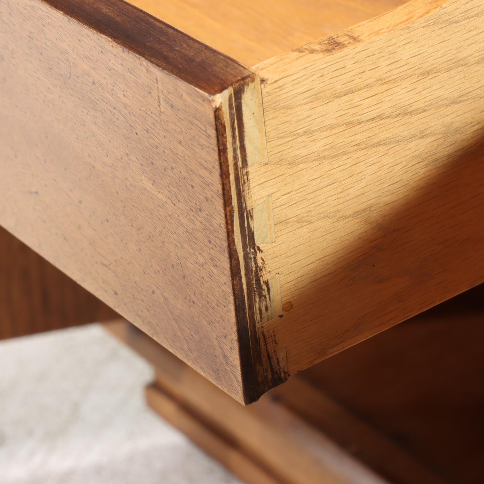 Two Drexel "Meridian" Mid Century Modern Butternut and Pecan Side Tables